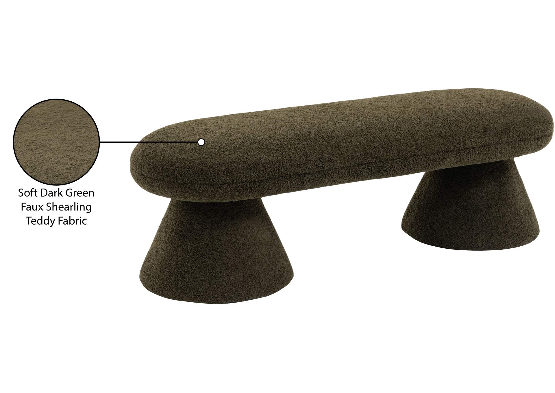Drum Green Faux Shearling Teddy Fabric Bench,Meridian Furniture