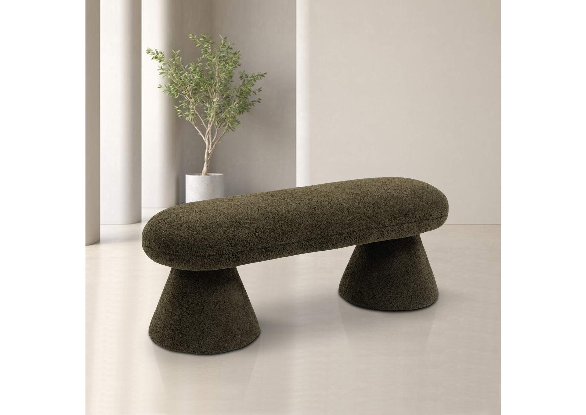 Drum Green Faux Shearling Teddy Fabric Bench,Meridian Furniture