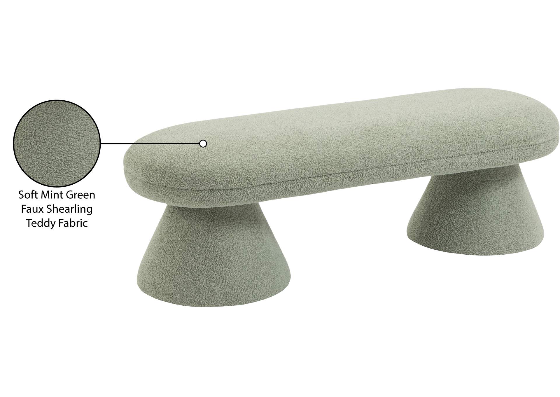 Drum Mint Faux Shearling Teddy Fabric Bench,Meridian Furniture