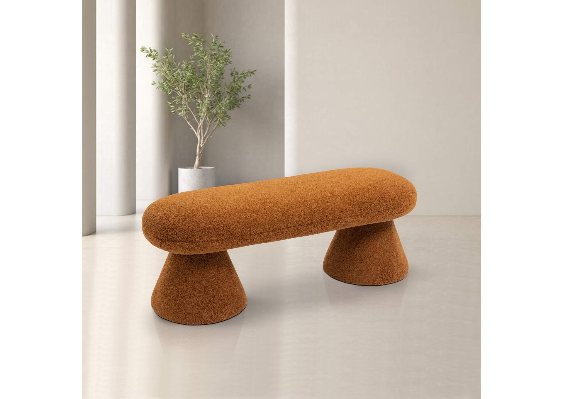 Drum Saddle Faux Shearling Teddy Fabric Bench,Meridian Furniture