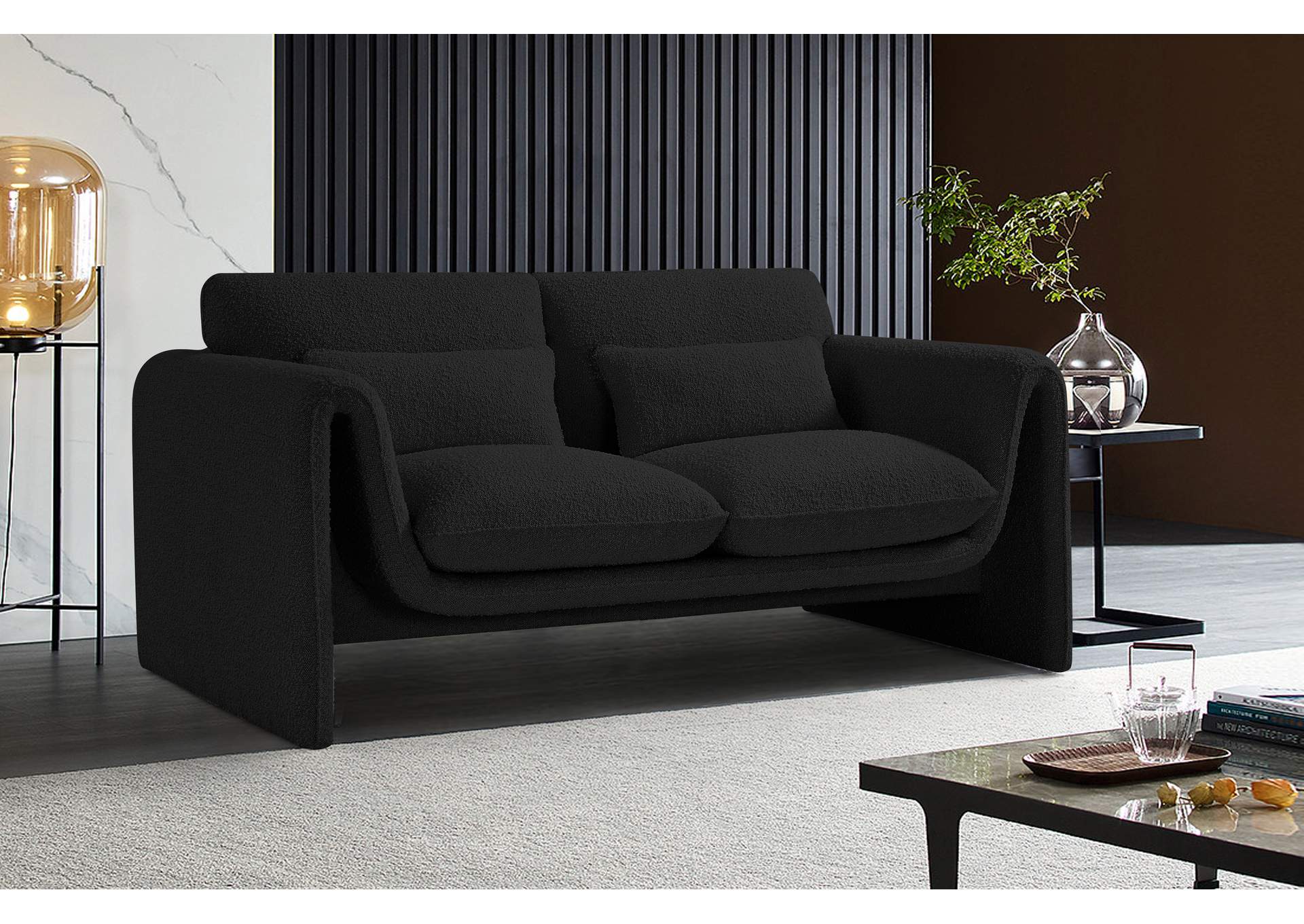 Stylus Black Boucle Fabric Loveseat,Meridian Furniture