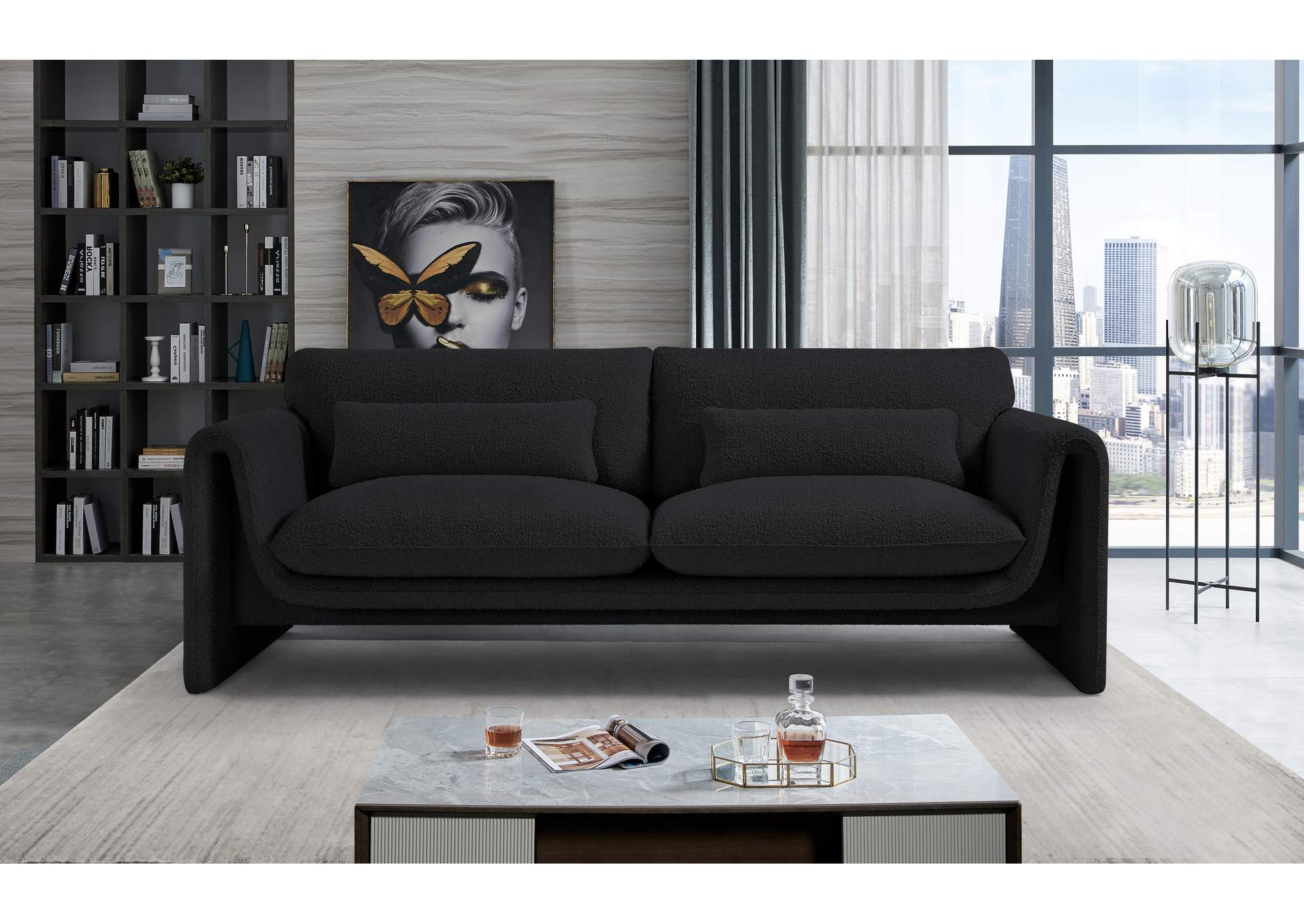 Stylus Black Boucle Fabric Sofa,Meridian Furniture