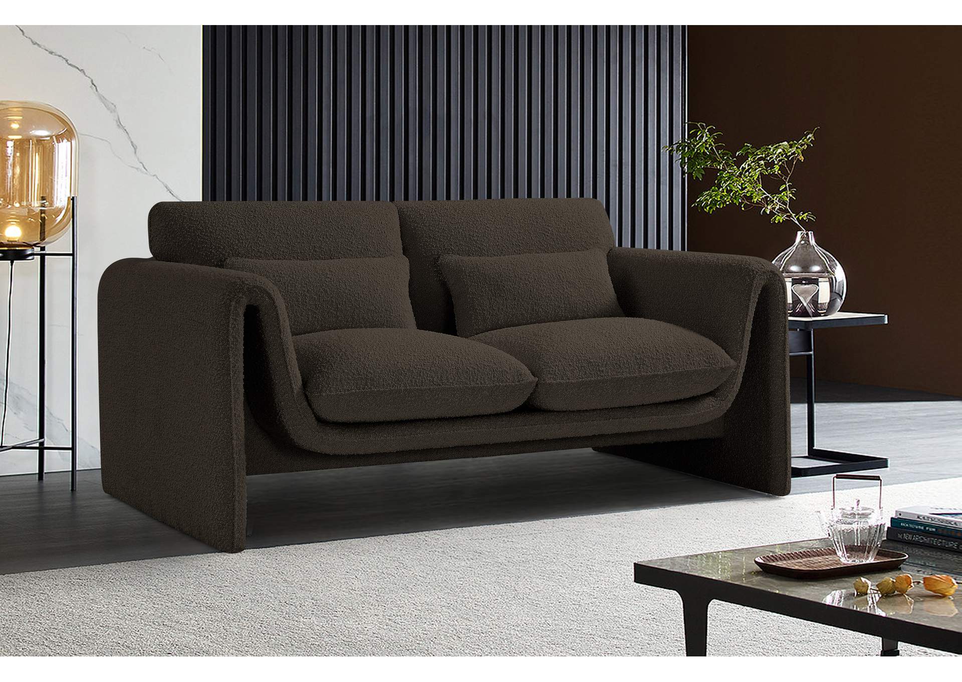 Stylus Brown Boucle Fabric Loveseat,Meridian Furniture