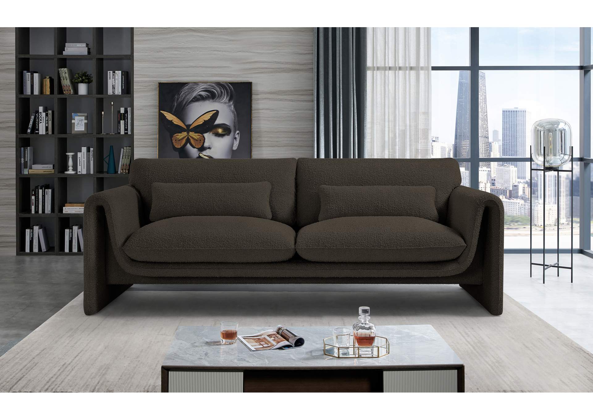Stylus Brown Boucle Fabric Sofa,Meridian Furniture