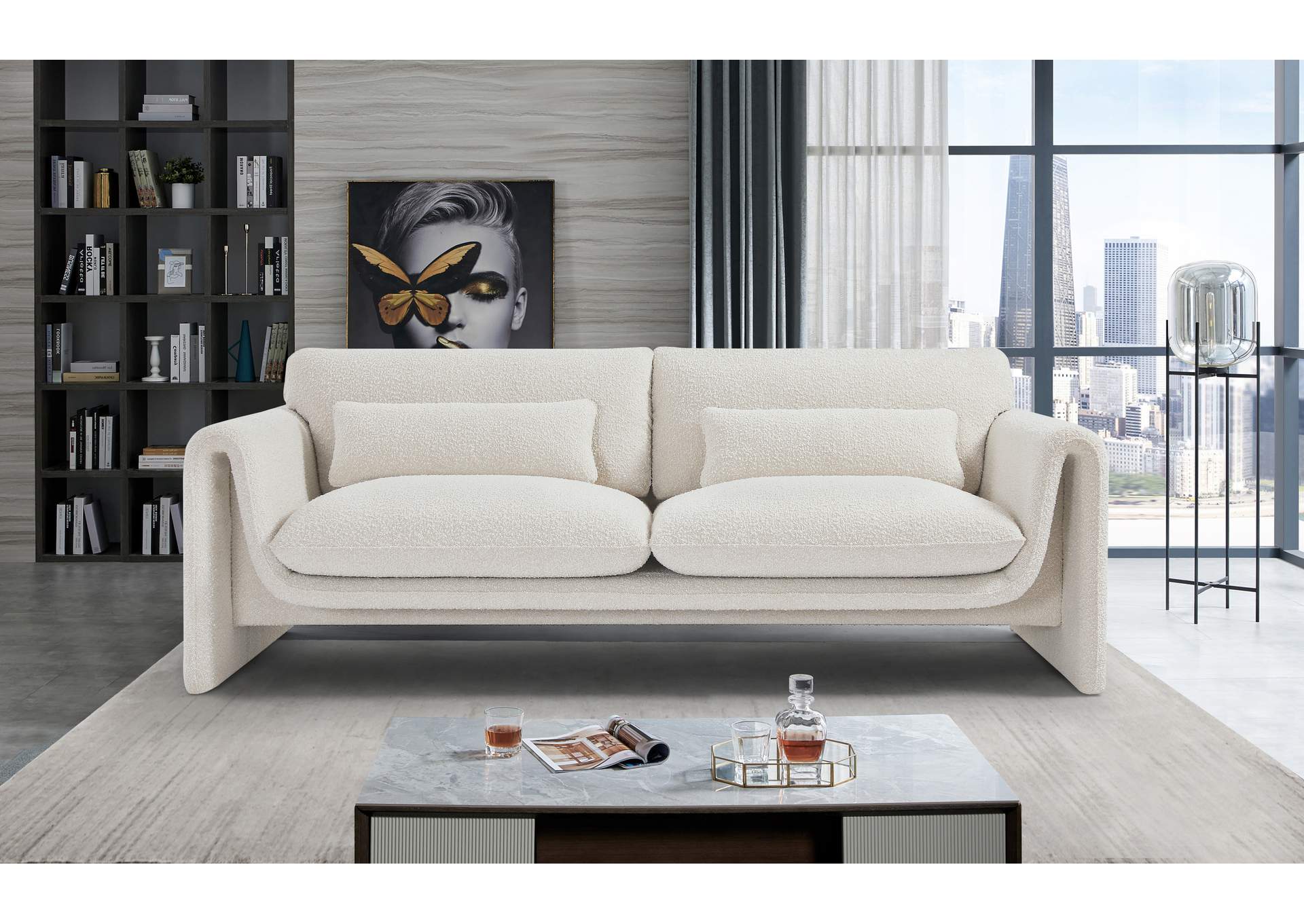 Stylus Cream Boucle Fabric Sofa,Meridian Furniture