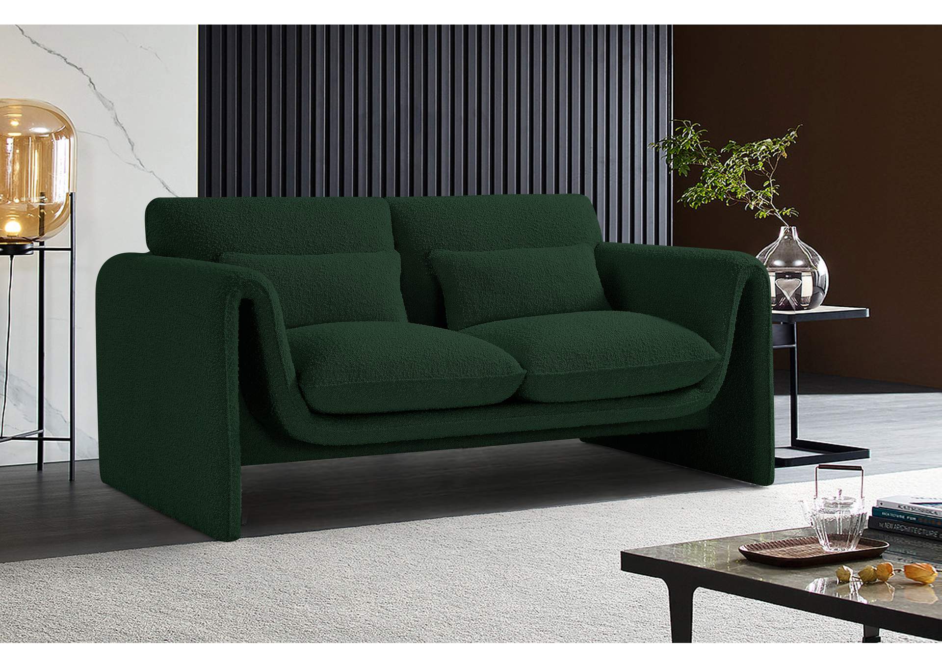 Stylus Green Boucle Fabric Loveseat,Meridian Furniture