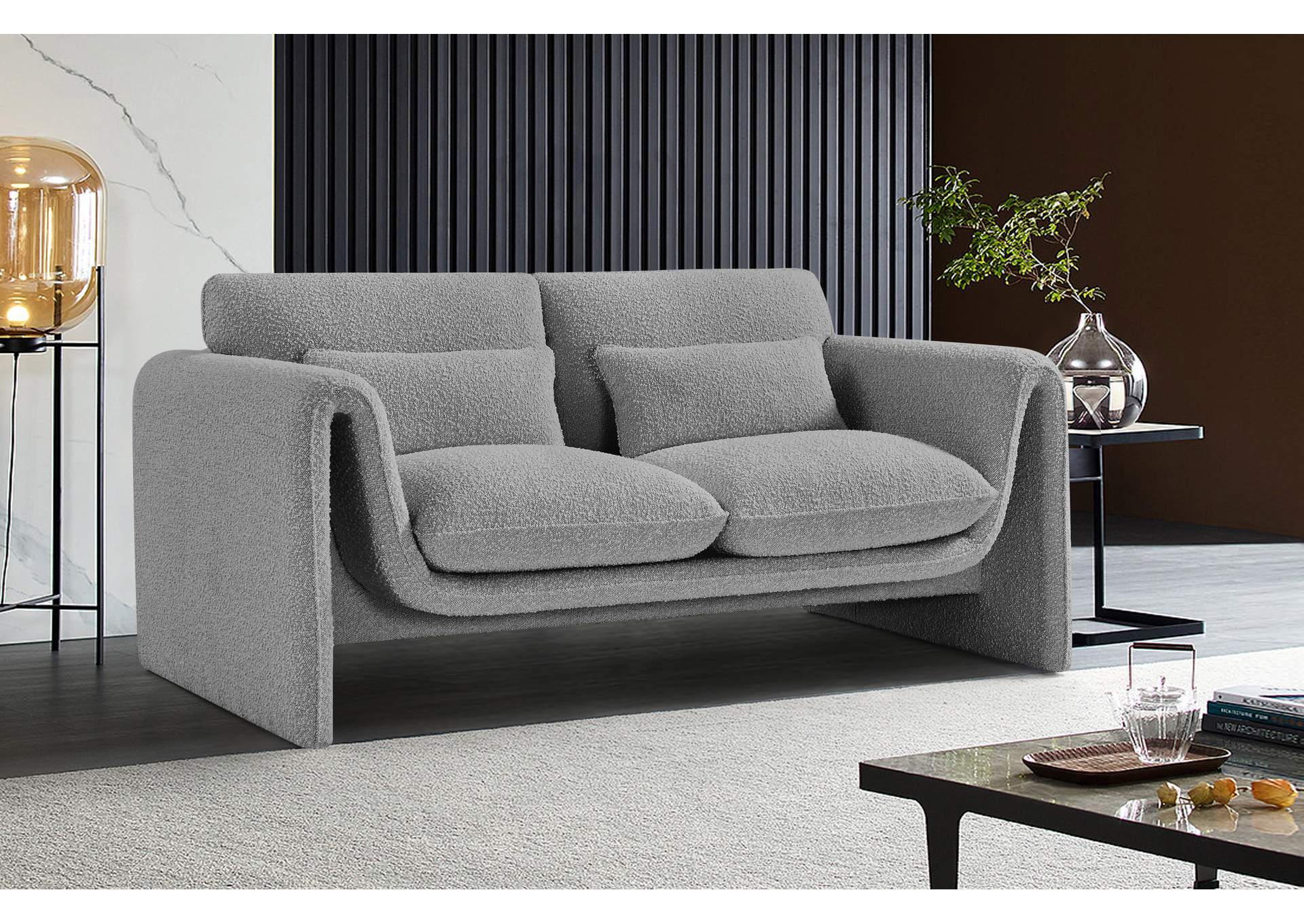 Stylus Grey Boucle Fabric Loveseat,Meridian Furniture