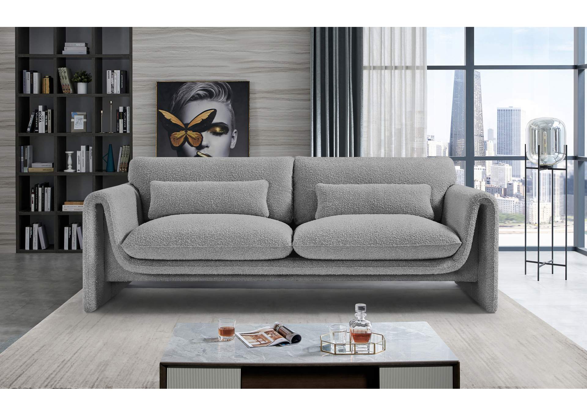 Stylus Grey Boucle Fabric Sofa,Meridian Furniture