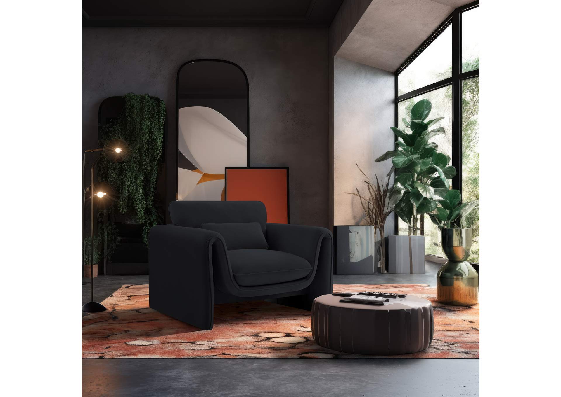 Sloan Black Velvet Fabric Chair,Meridian Furniture