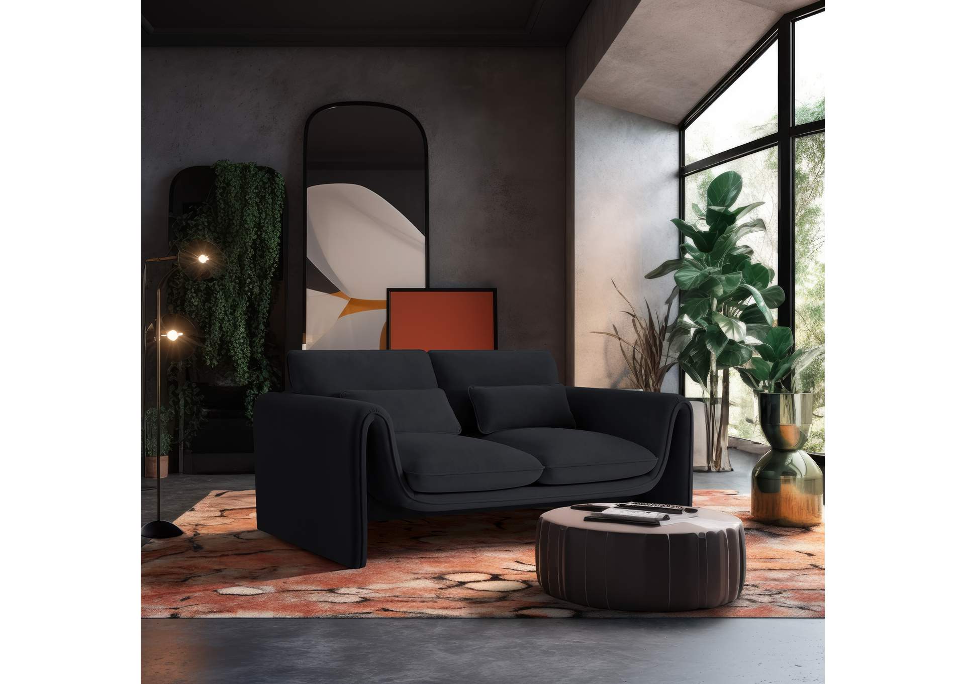 Sloan Black Velvet Fabric Loveseat,Meridian Furniture