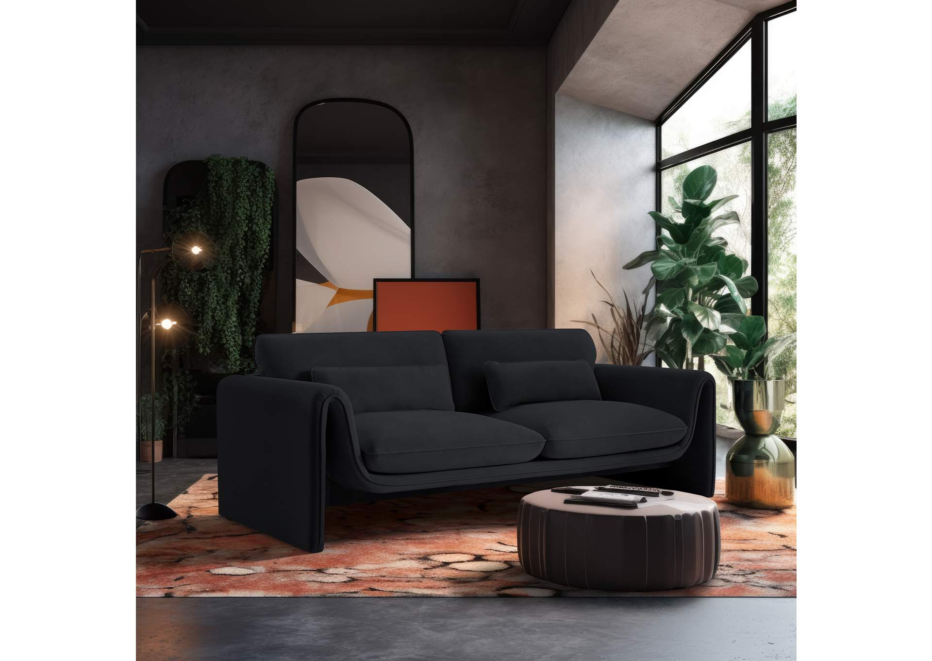Sloan Black Velvet Fabric Sofa,Meridian Furniture