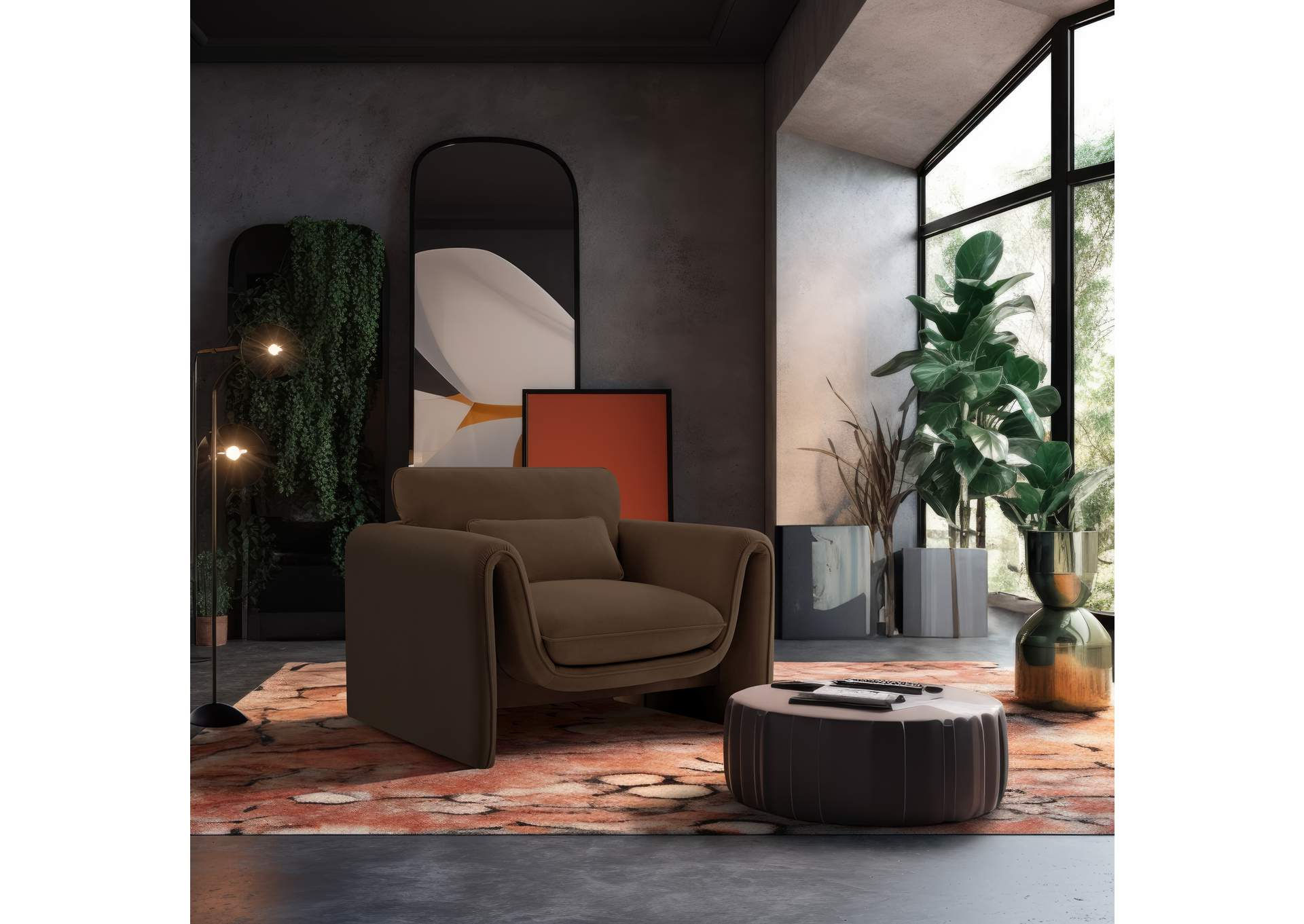 Sloan Brown Velvet Fabric Chair,Meridian Furniture