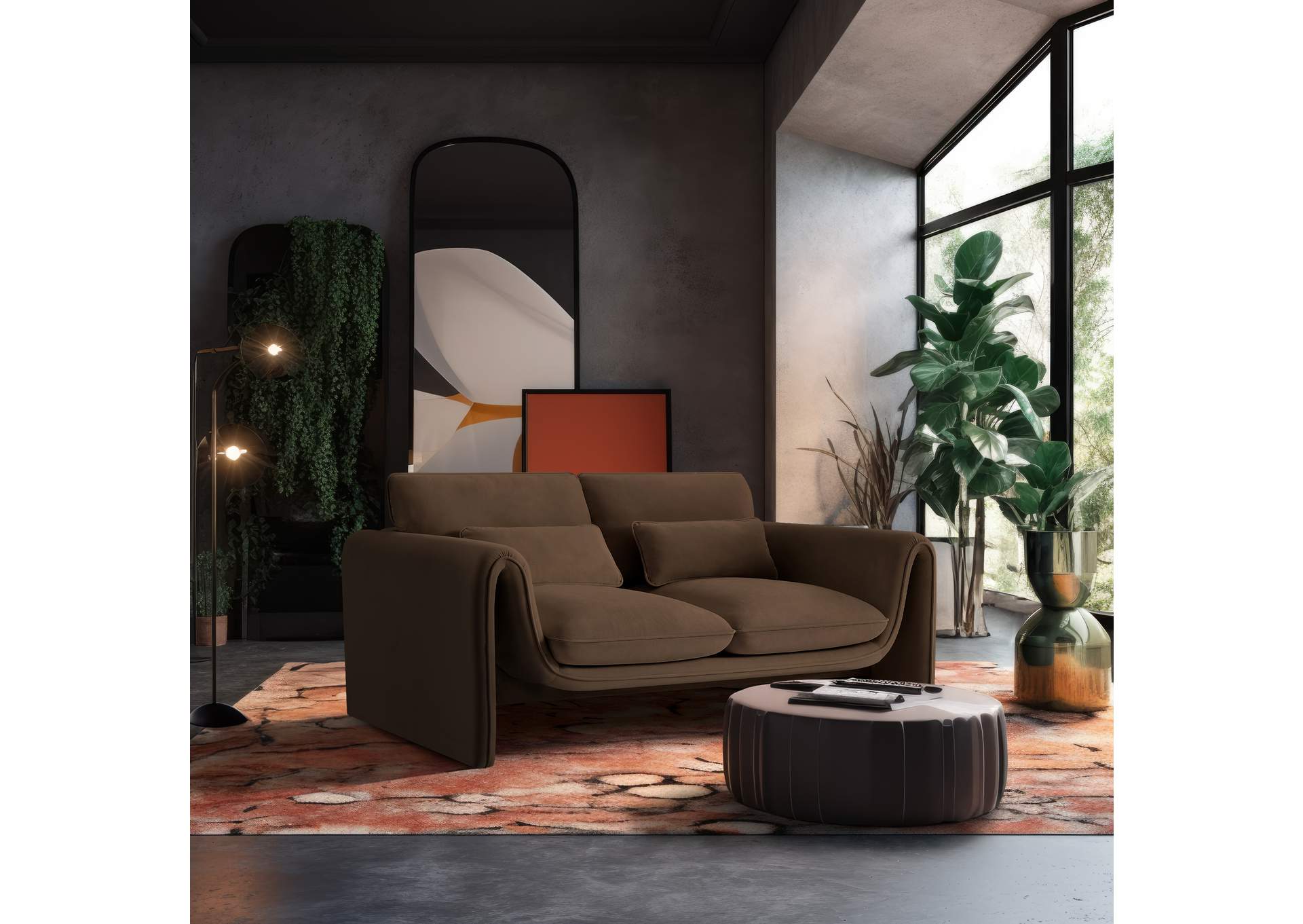 Sloan Brown Velvet Fabric Loveseat,Meridian Furniture