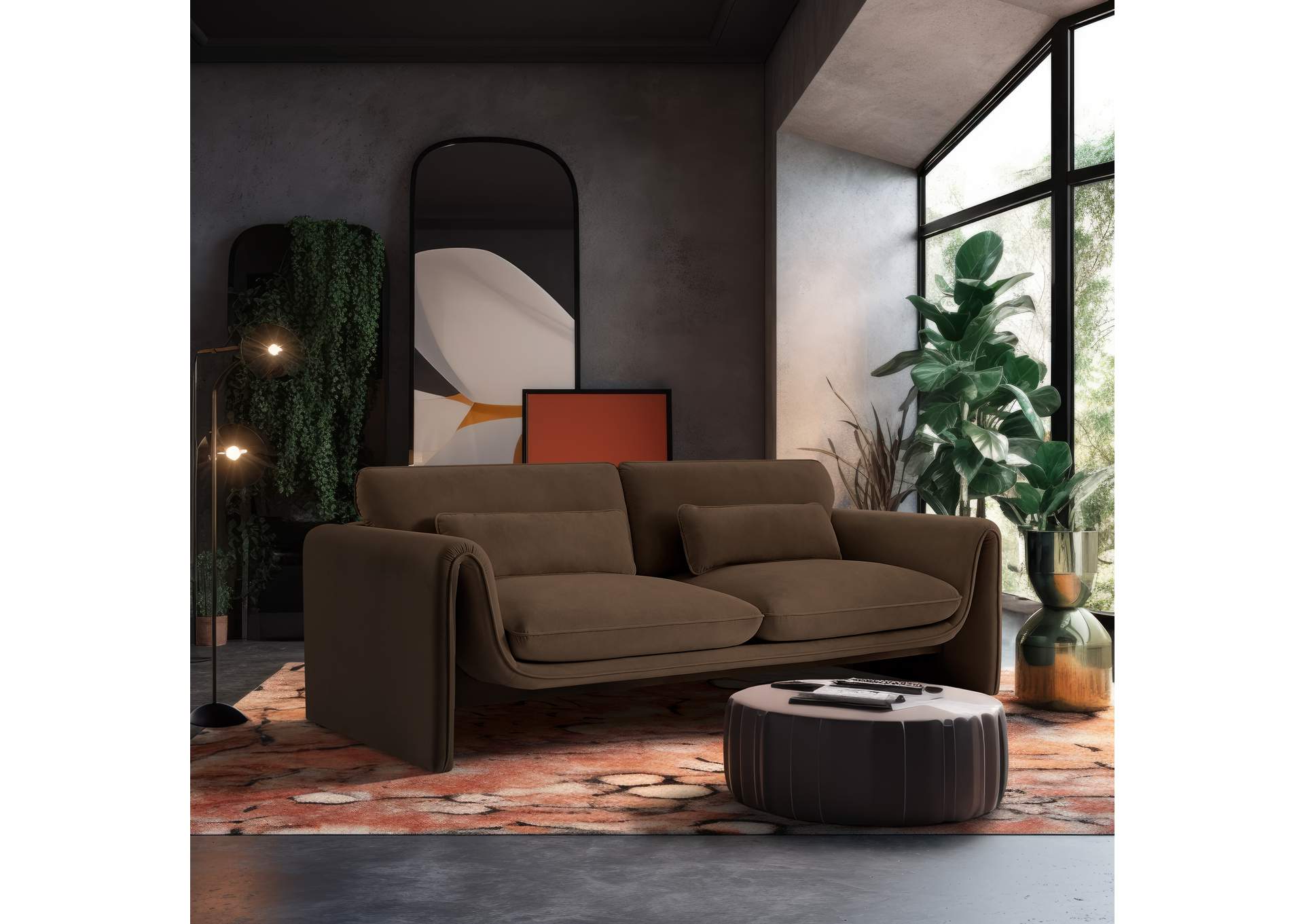 Sloan Brown Velvet Fabric Sofa,Meridian Furniture