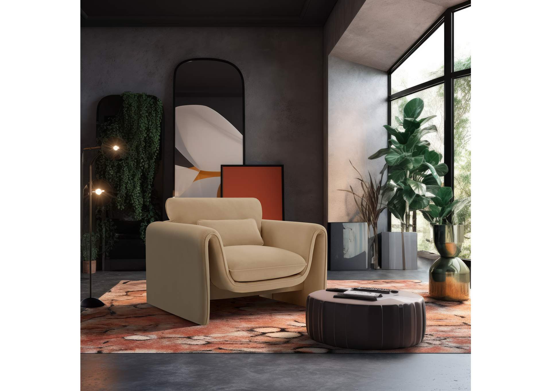 Sloan Camel Velvet Fabric Chair,Meridian Furniture