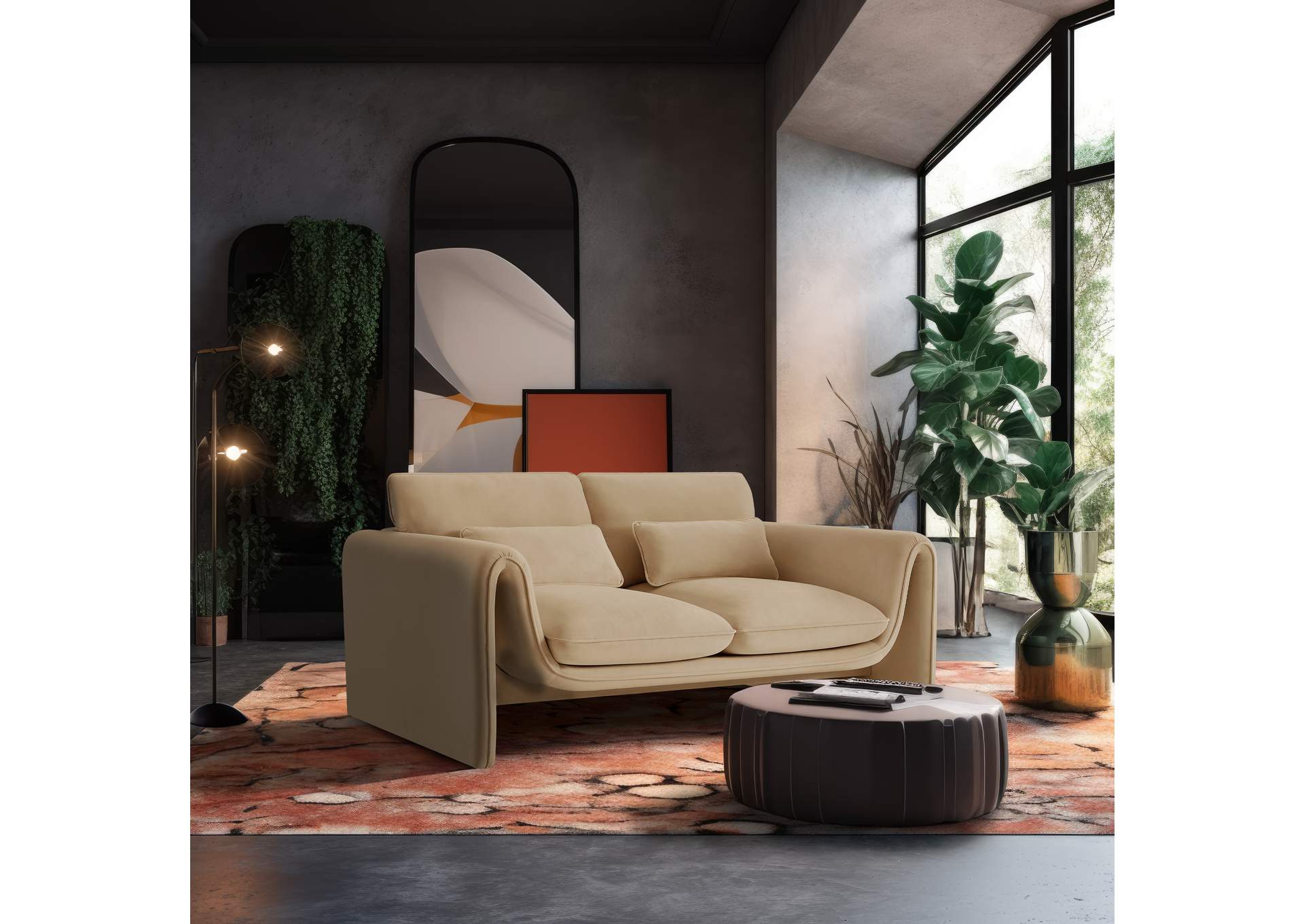 Sloan Camel Velvet Fabric Loveseat,Meridian Furniture