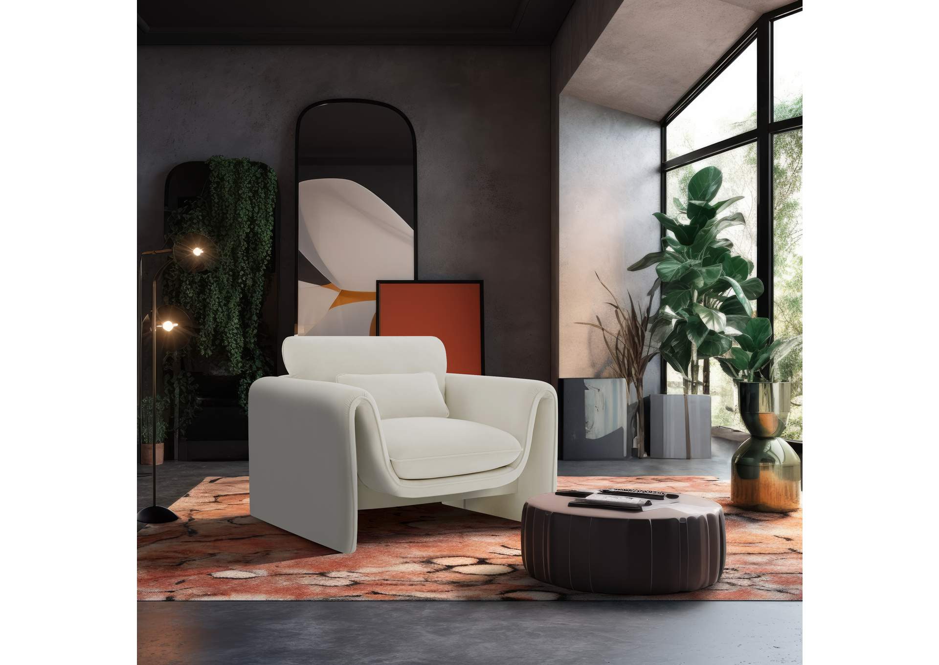 Sloan Cream Velvet Fabric Chair,Meridian Furniture
