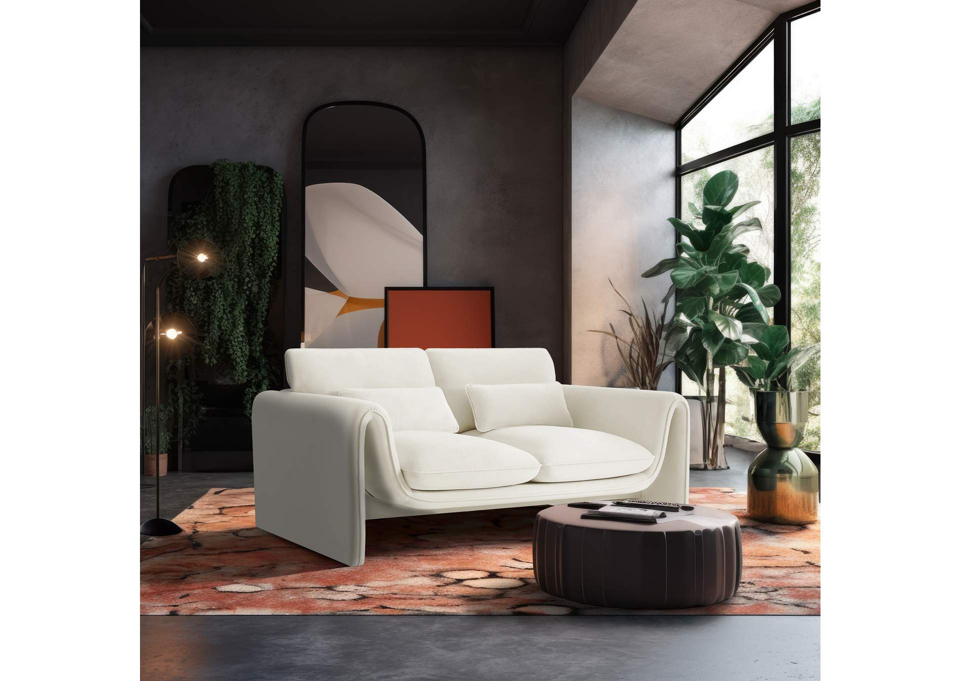 Sloan Cream Velvet Fabric Loveseat,Meridian Furniture