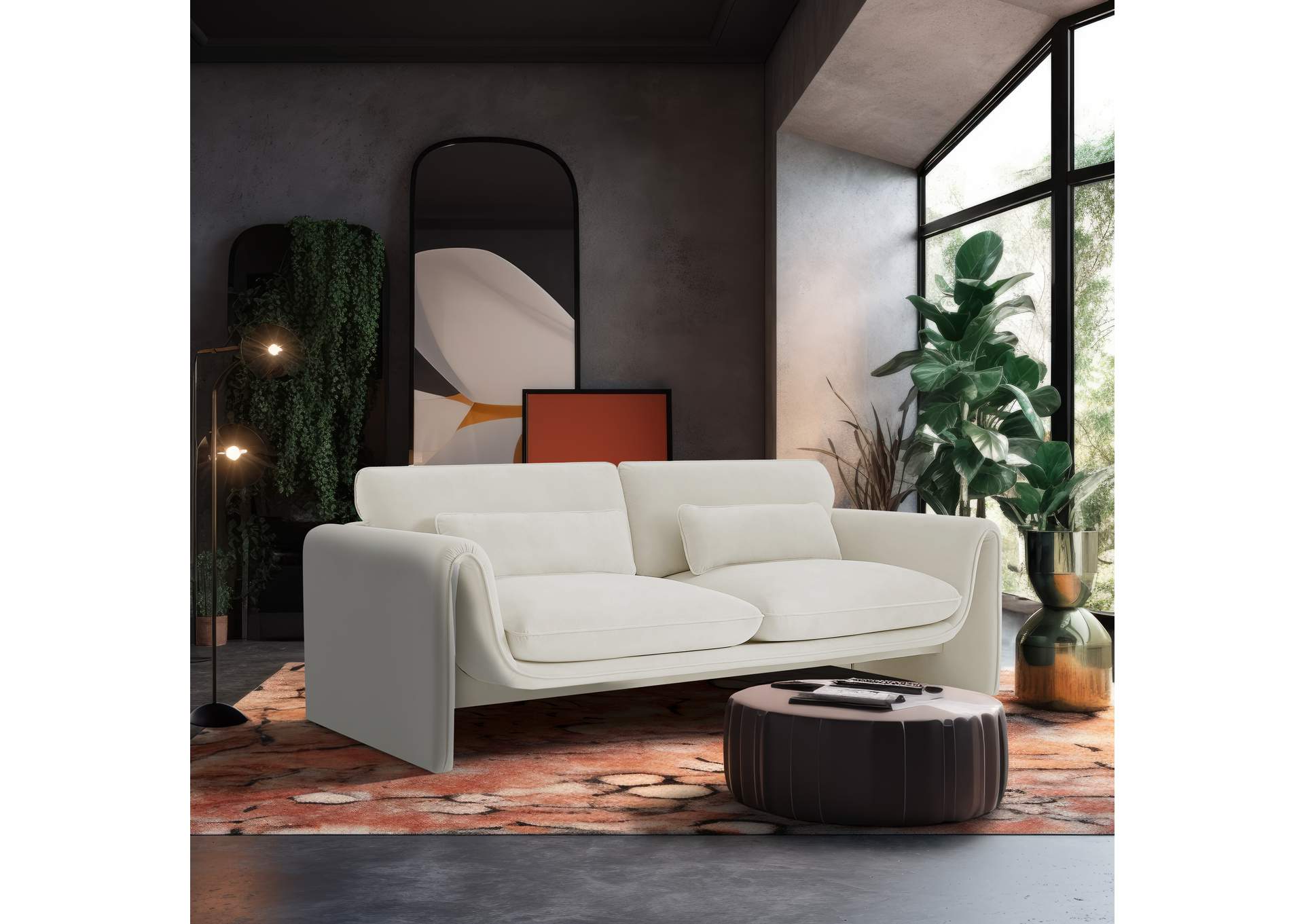 Sloan Cream Velvet Fabric Sofa,Meridian Furniture