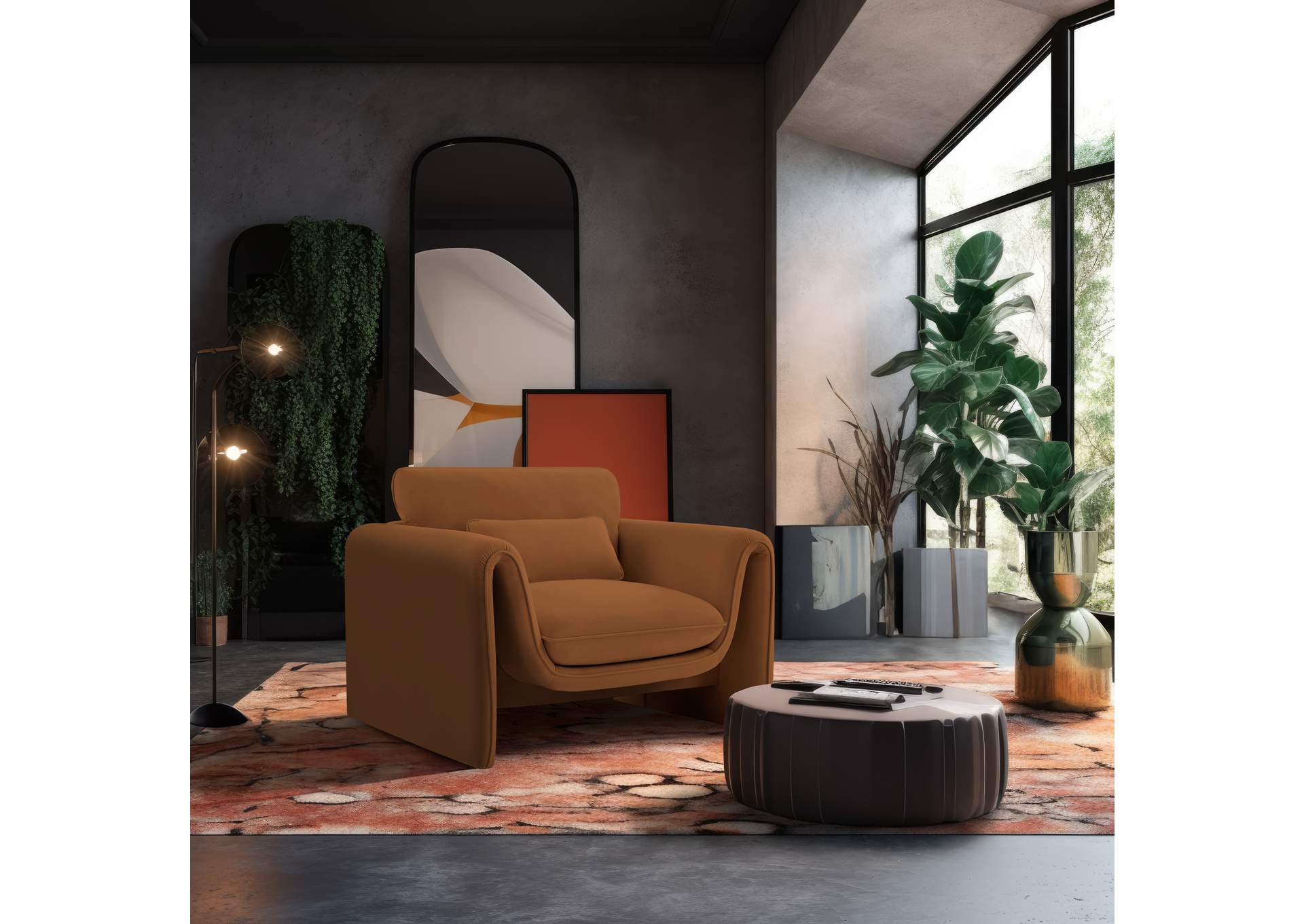 Sloan Saddle Velvet Fabric Chair,Meridian Furniture