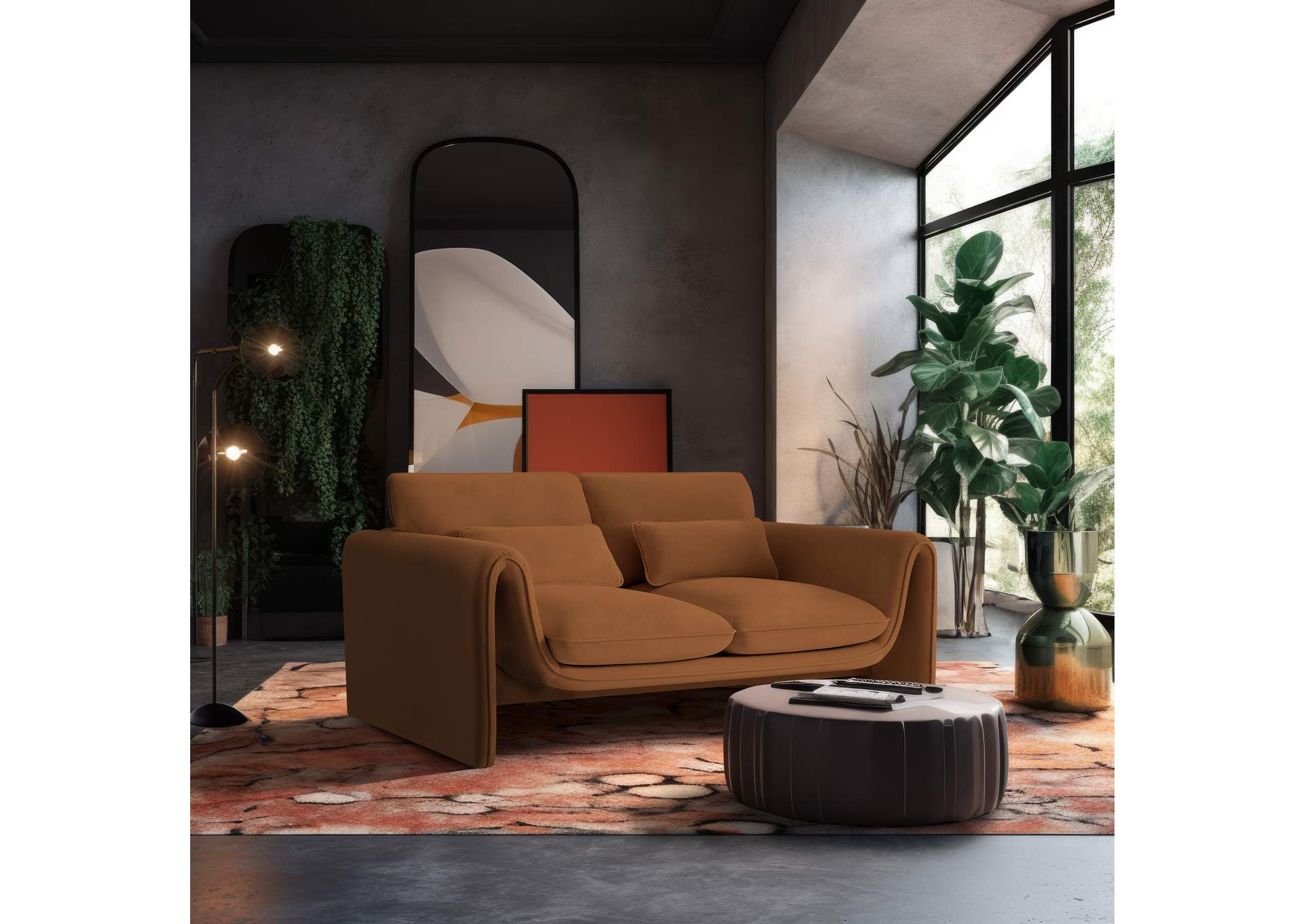 Sloan Saddle Velvet Fabric Loveseat,Meridian Furniture
