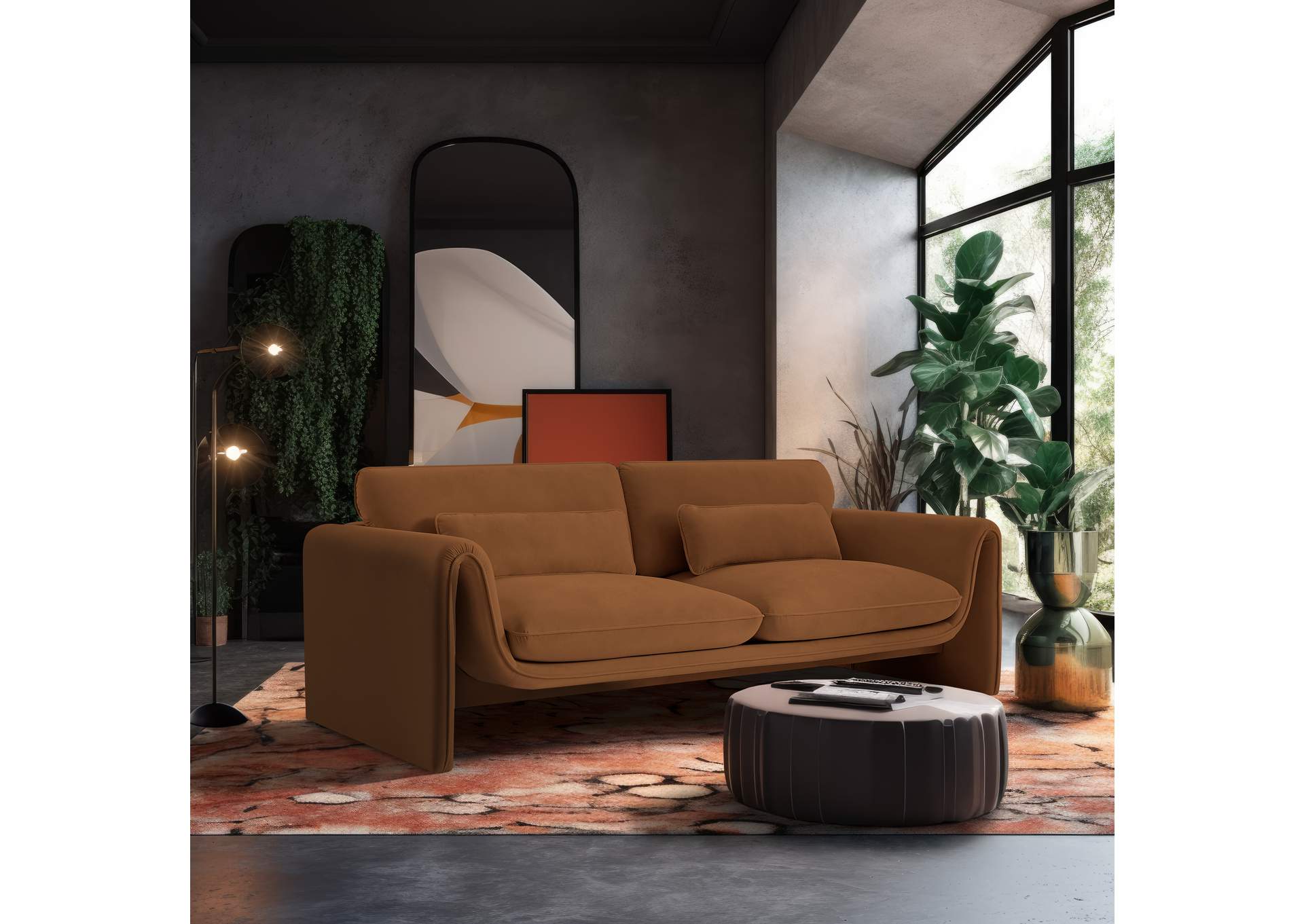 Sloan Saddle Velvet Fabric Sofa,Meridian Furniture