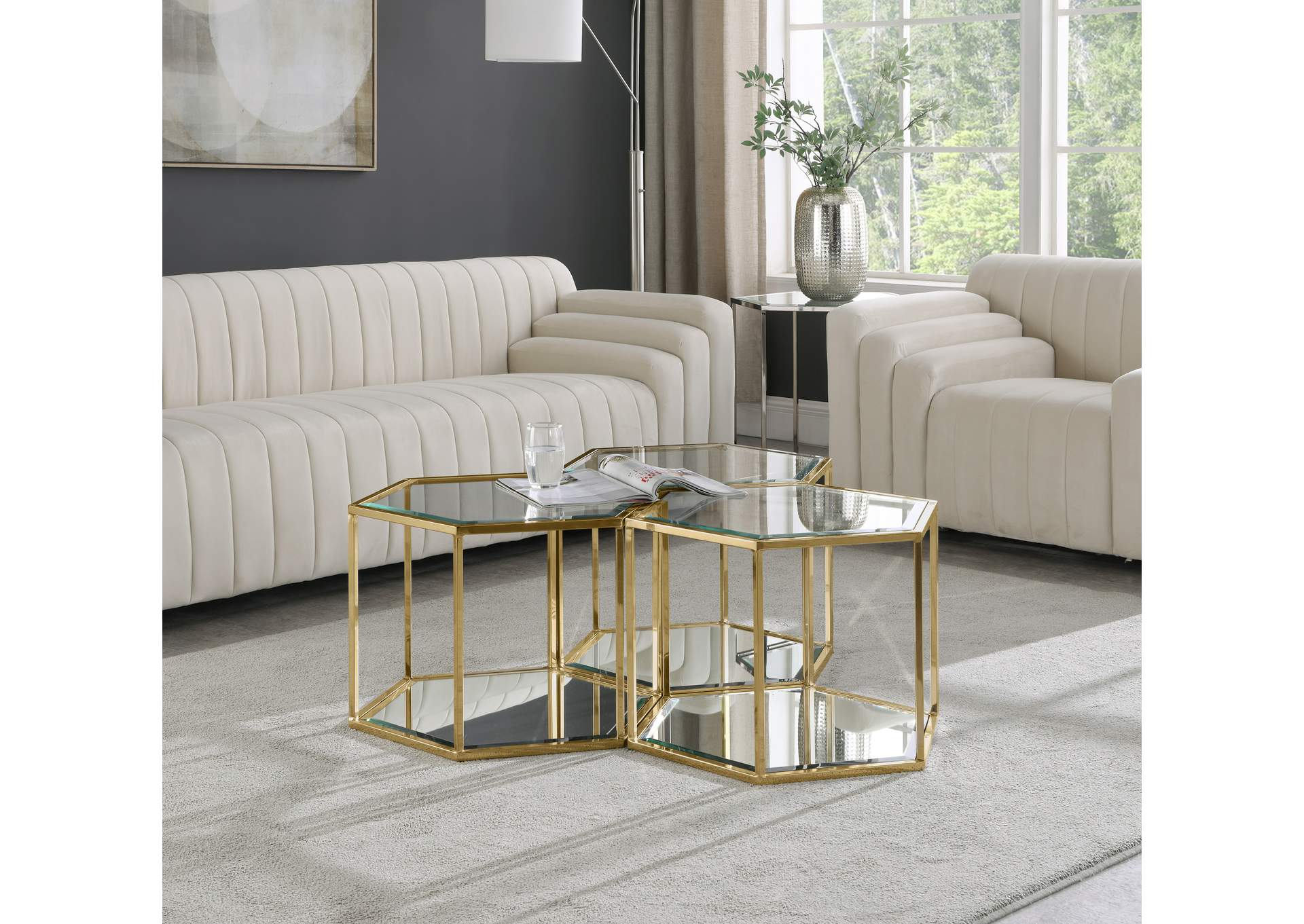 Sei Brushed Gold Coffee Table,Meridian Furniture