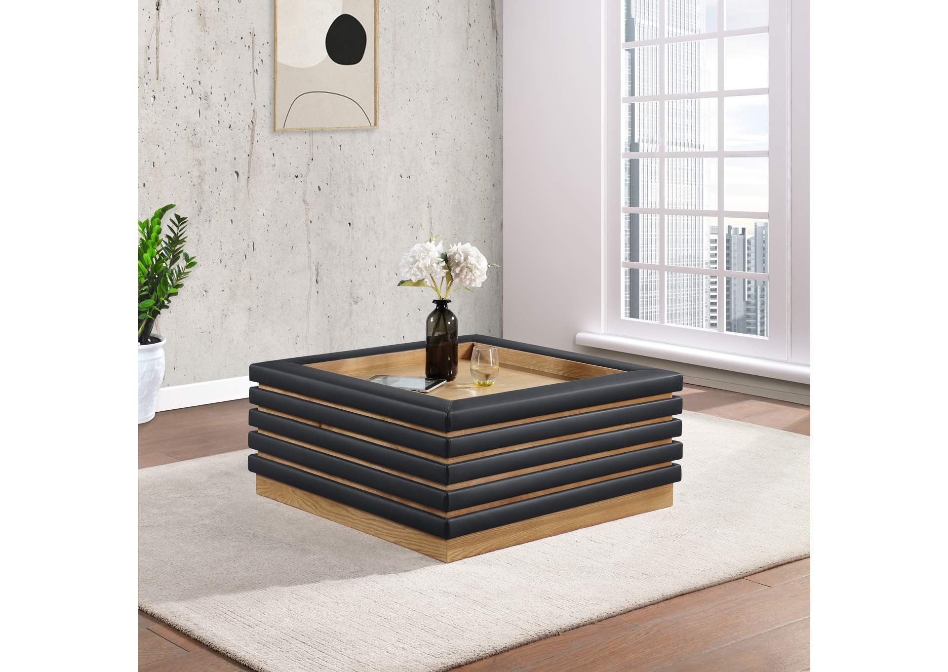 Rory Black Faux Leather Coffee Table,Meridian Furniture