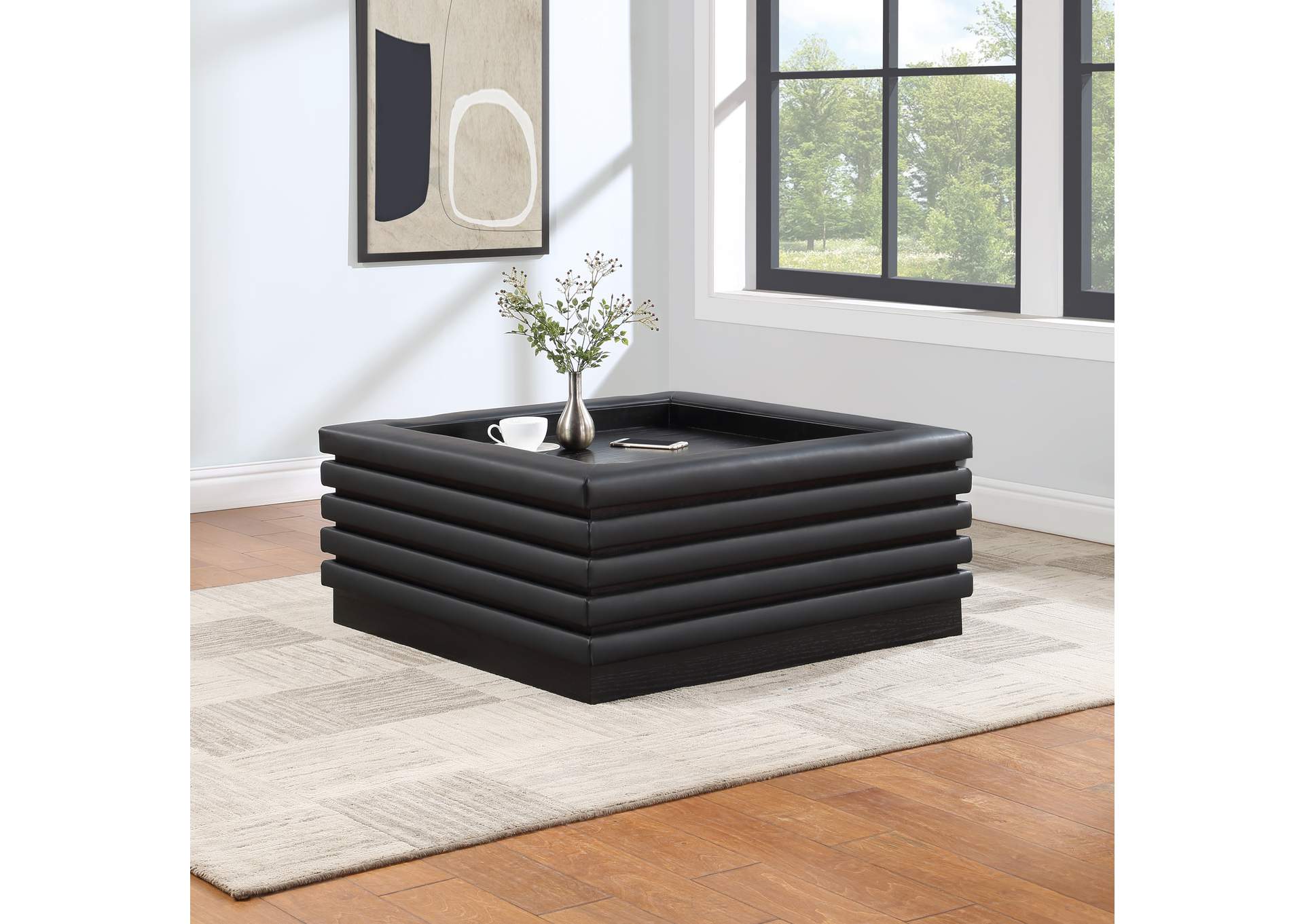 Rory Black Faux Leather Coffee Table,Meridian Furniture