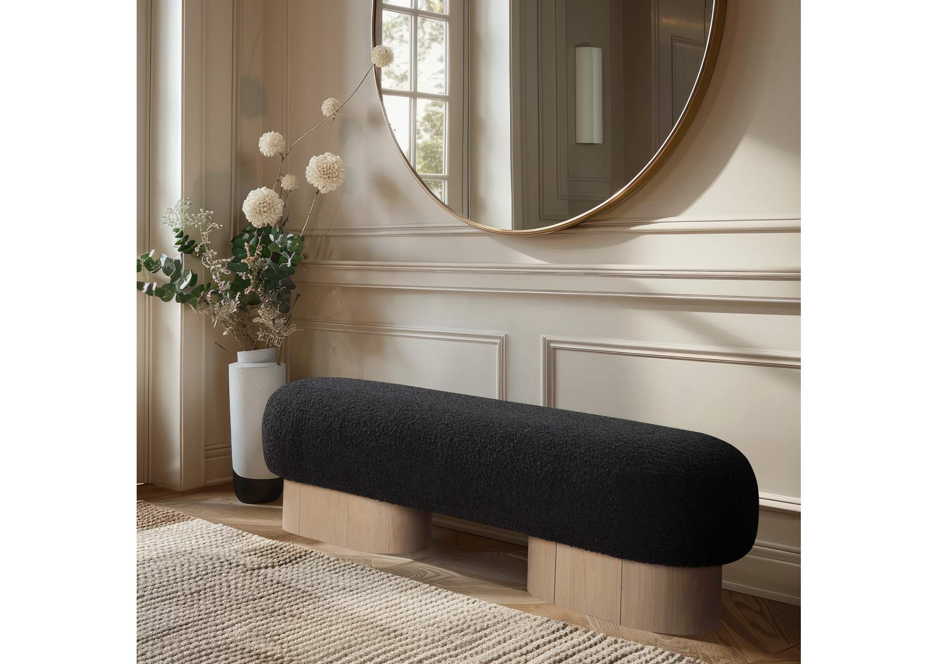 Robertson Black Boucle Fabric Bench,Meridian Furniture