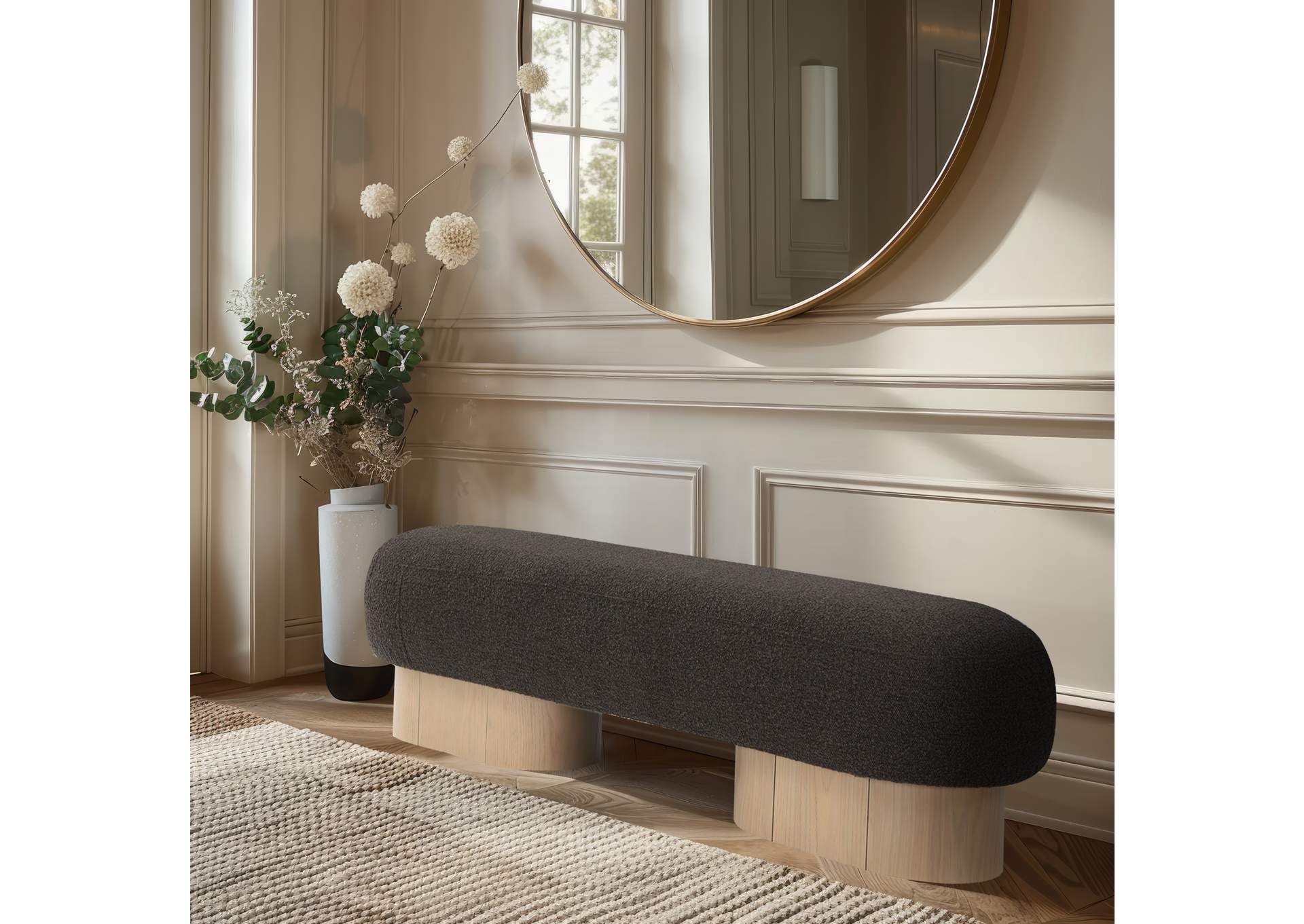 Robertson Brown Boucle Fabric Bench,Meridian Furniture