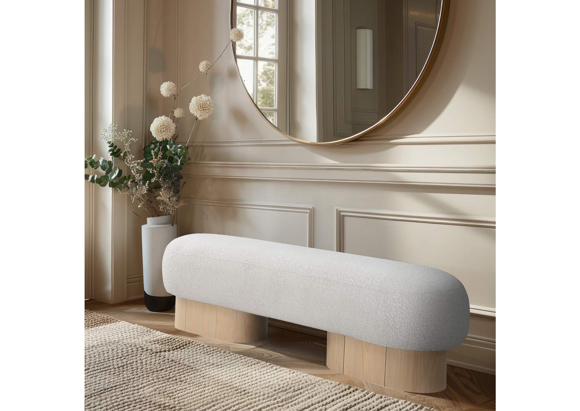 Robertson Cream Boucle Fabric Bench,Meridian Furniture