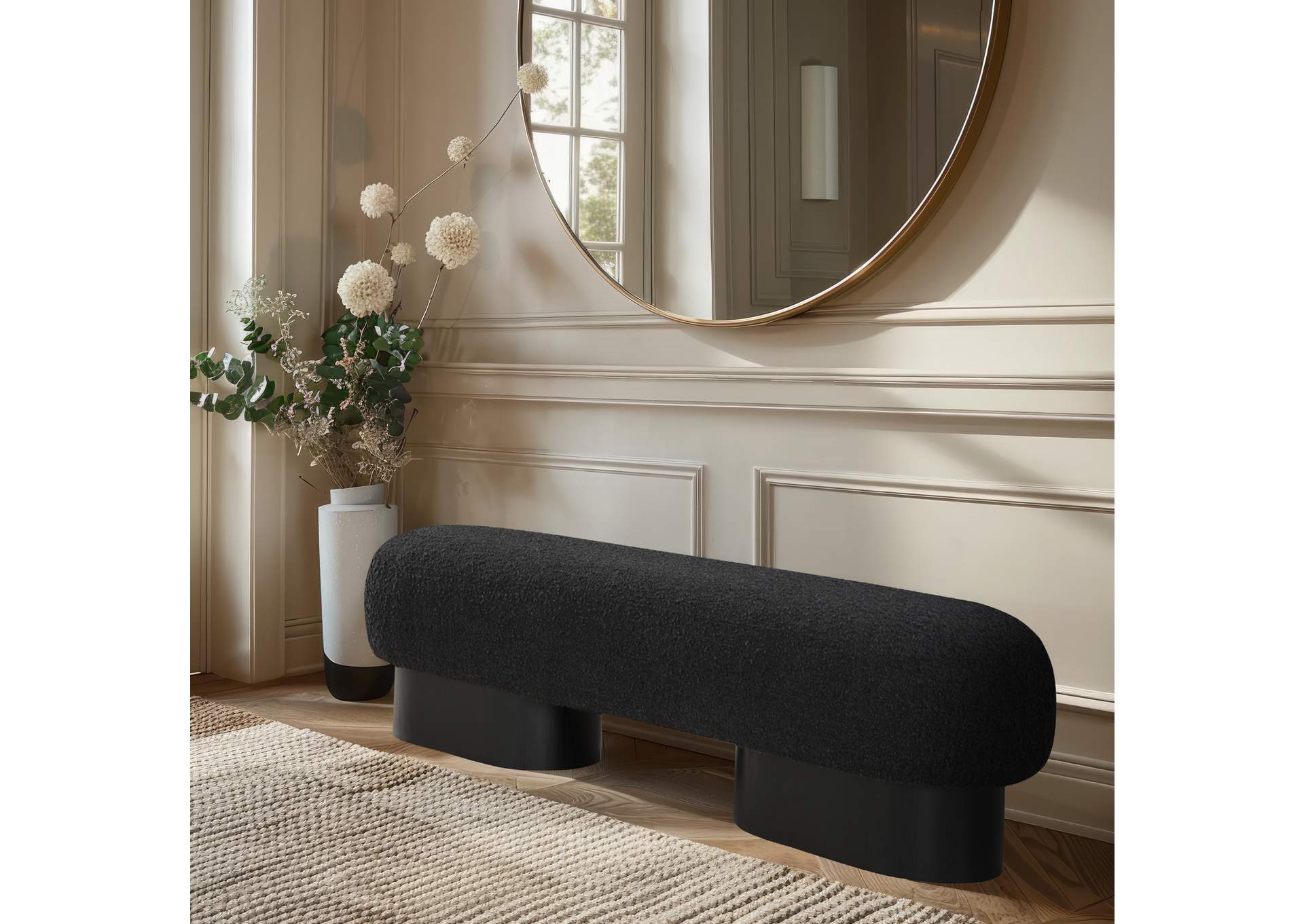Robertson Black Boucle Fabric Bench,Meridian Furniture