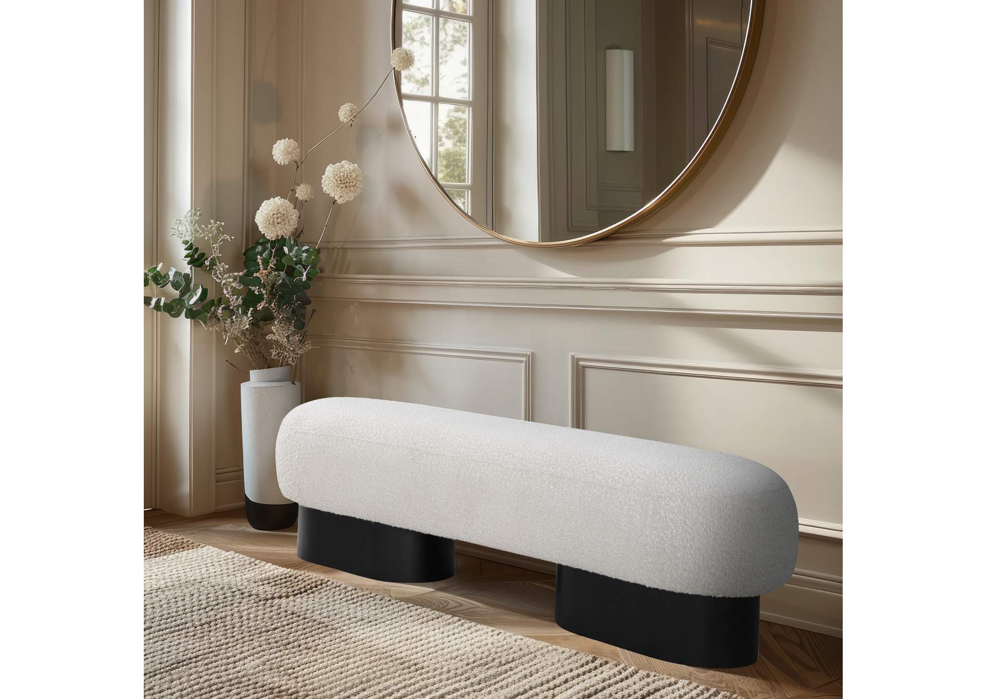 Robertson Cream Boucle Fabric Bench,Meridian Furniture