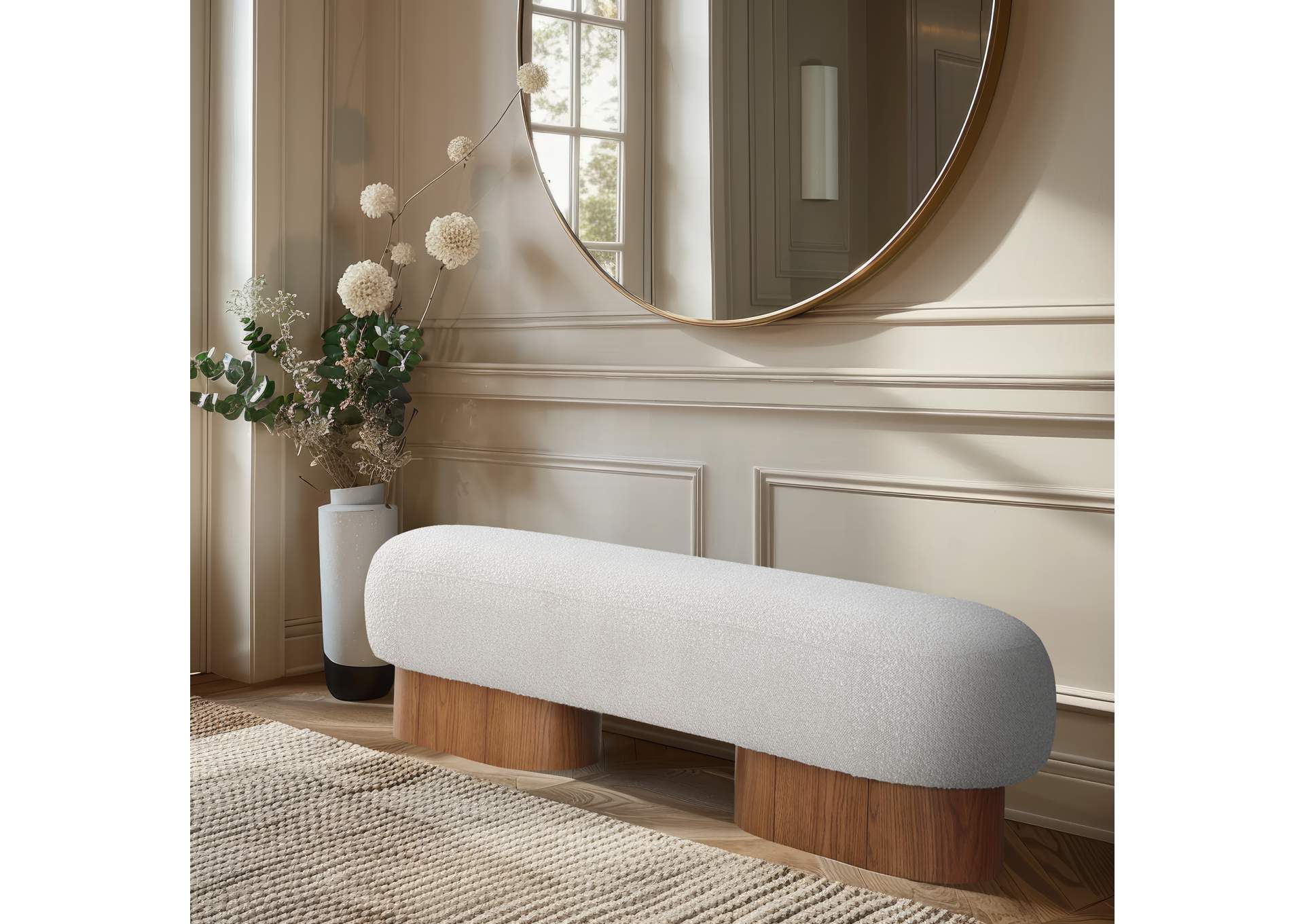 Robertson Cream Boucle Fabric Bench,Meridian Furniture
