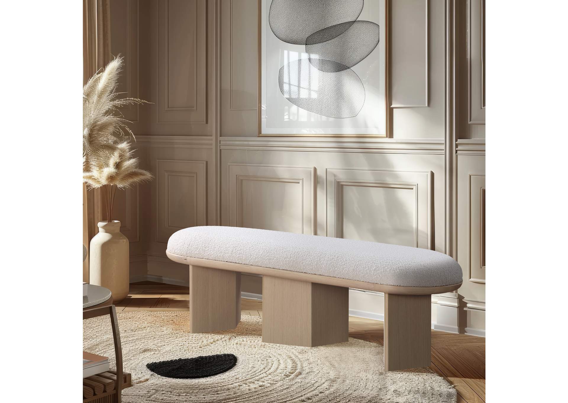 Wilshire Cream Boucle Fabric Bench,Meridian Furniture