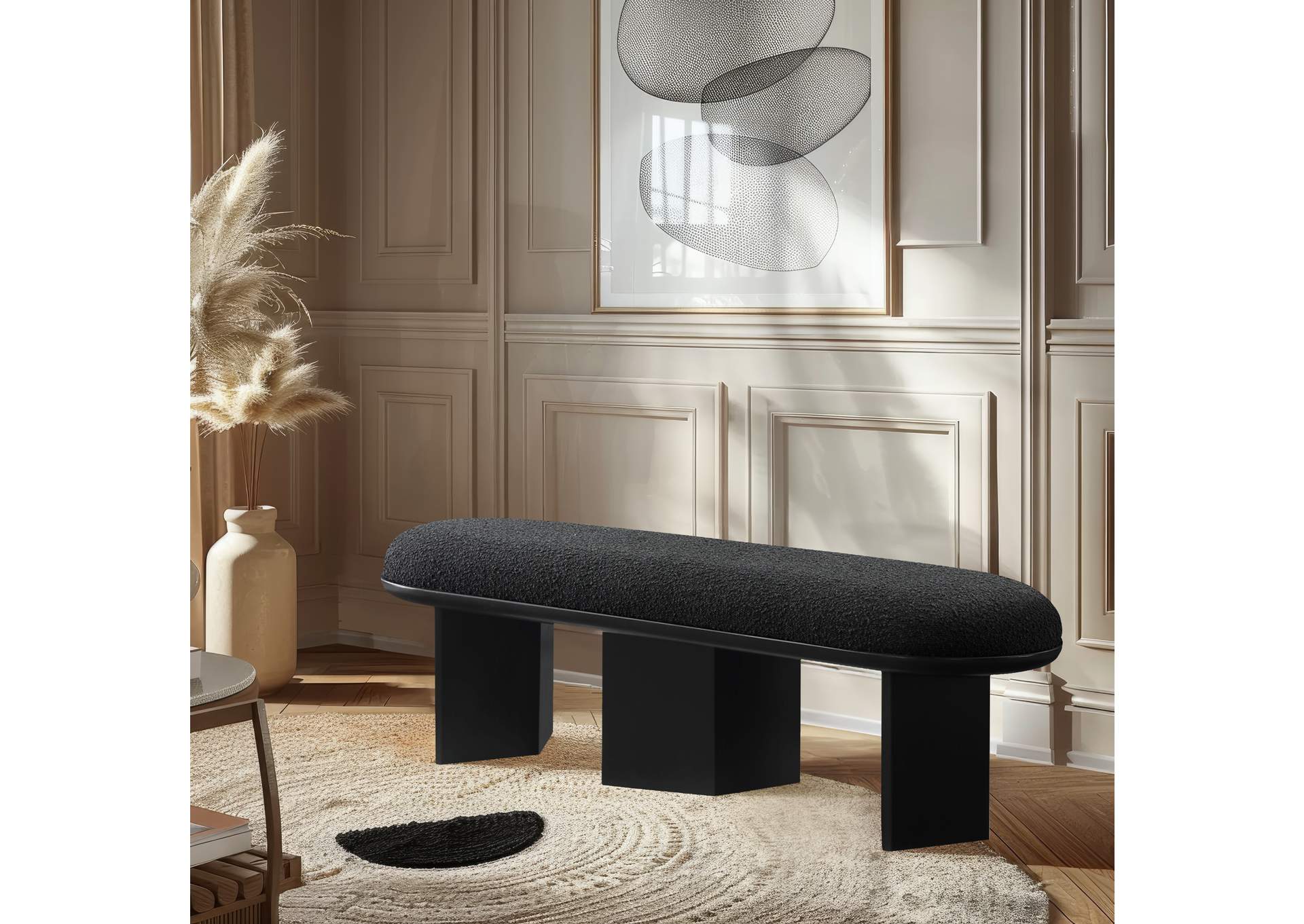 Wilshire Black Boucle Fabric Bench,Meridian Furniture