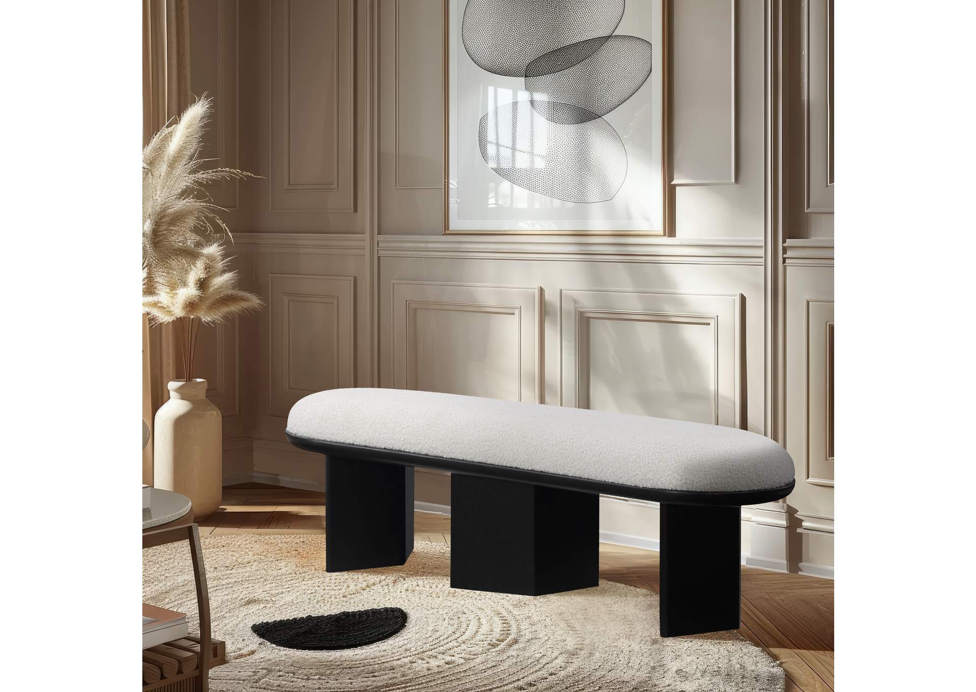 Wilshire Cream Boucle Fabric Bench,Meridian Furniture