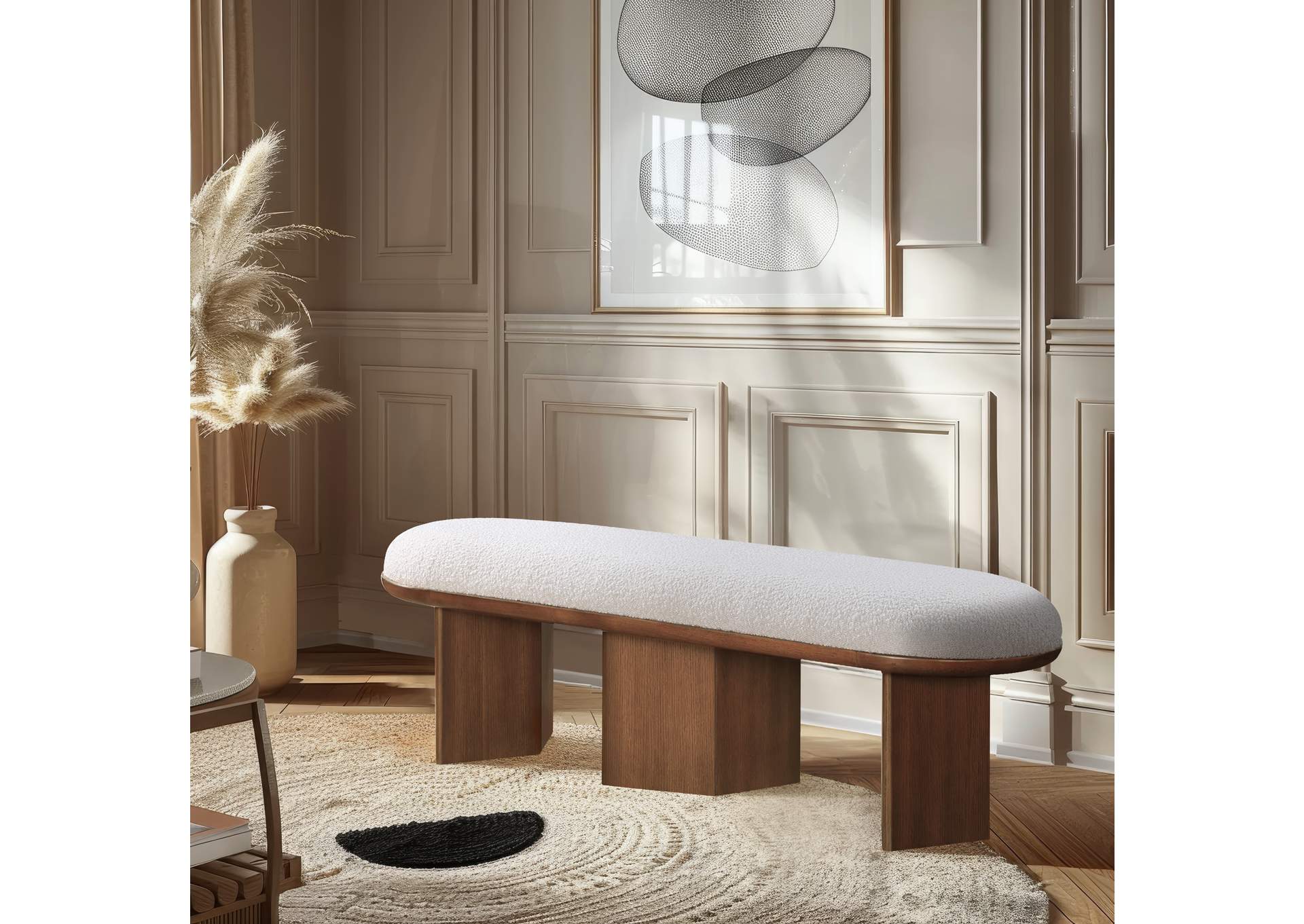 Wilshire Cream Boucle Fabric Bench,Meridian Furniture