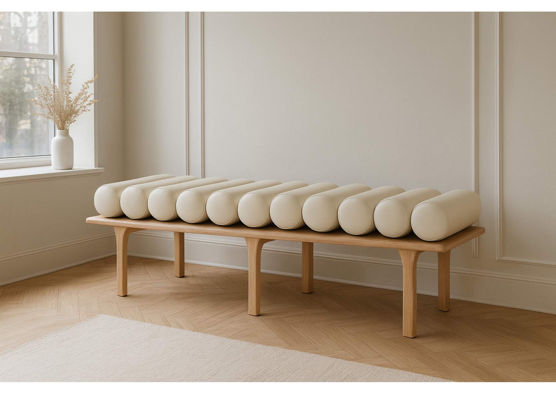 Landon Cream Faux Leather Bench,Meridian Furniture