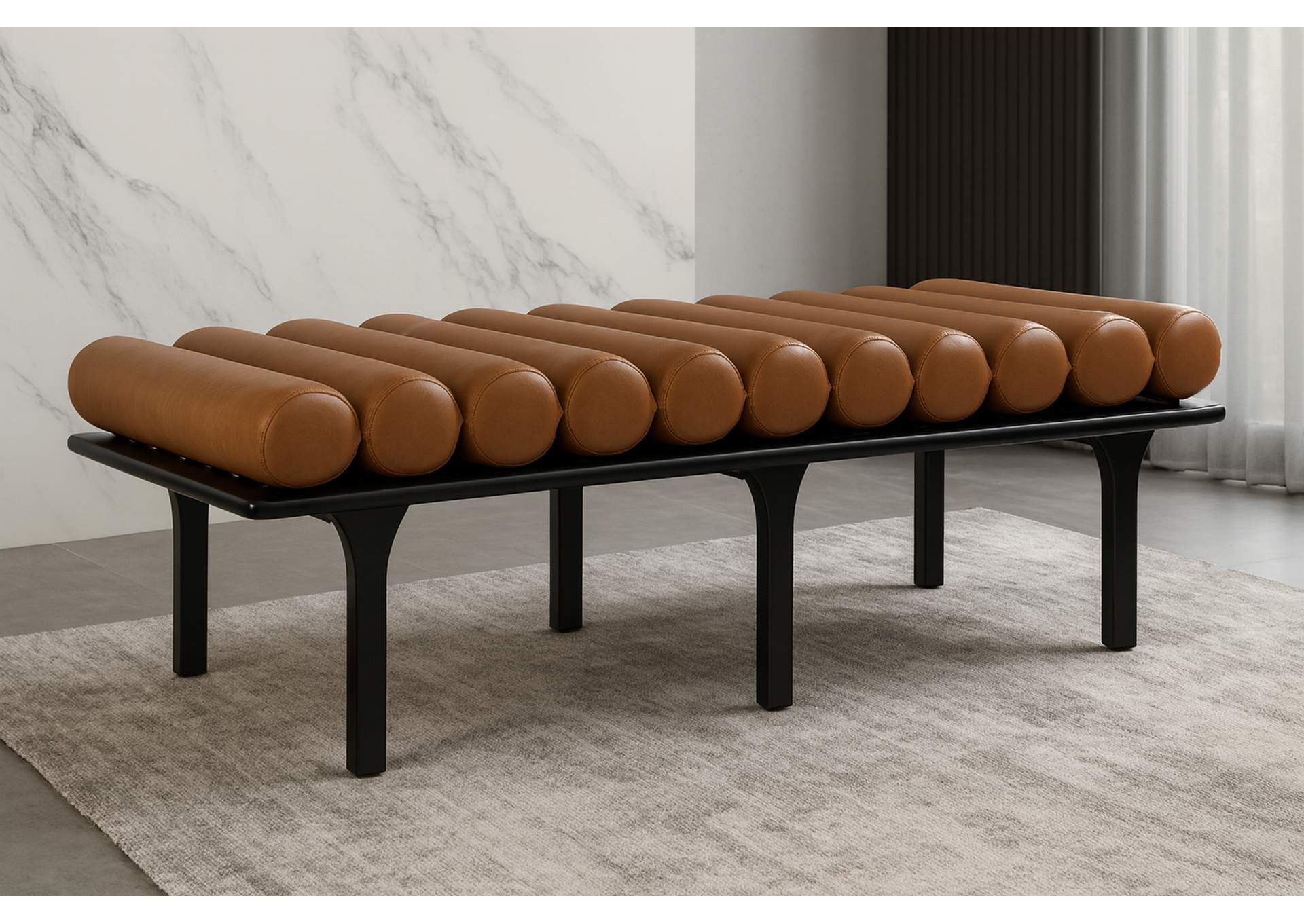 Landon Cognac Faux Leather Bench,Meridian Furniture