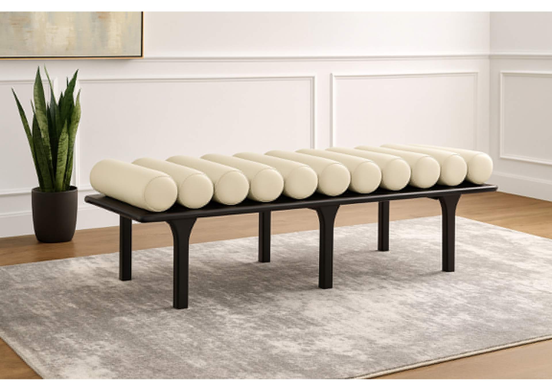 Landon Cream Faux Leather Bench,Meridian Furniture