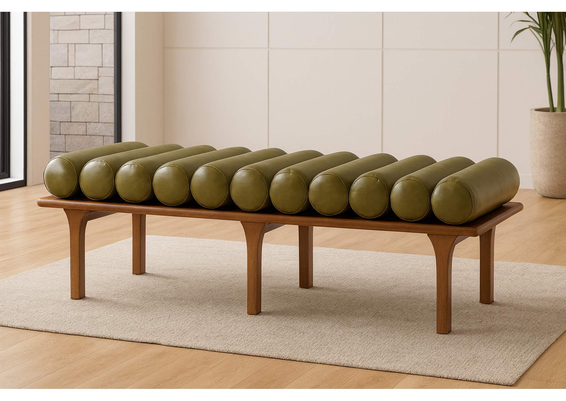 Landon Olive Green Faux Leather Bench,Meridian Furniture