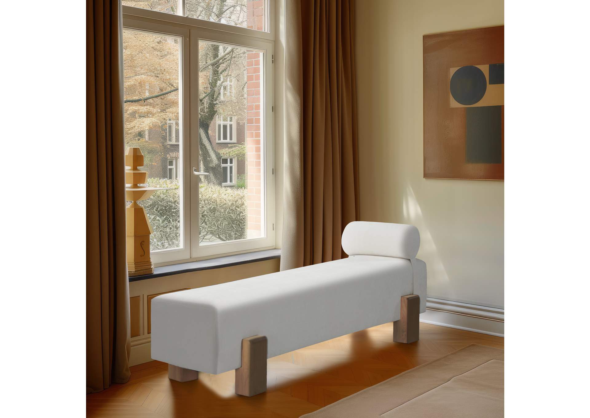 Edison Cream Chenille Fabric Bench,Meridian Furniture