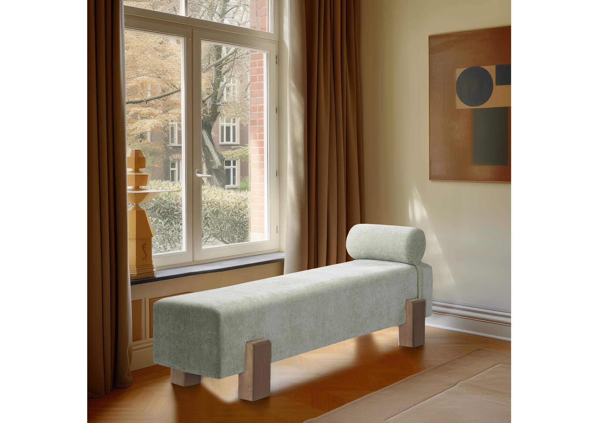 Edison Mint Green Chenille Fabric Bench,Meridian Furniture