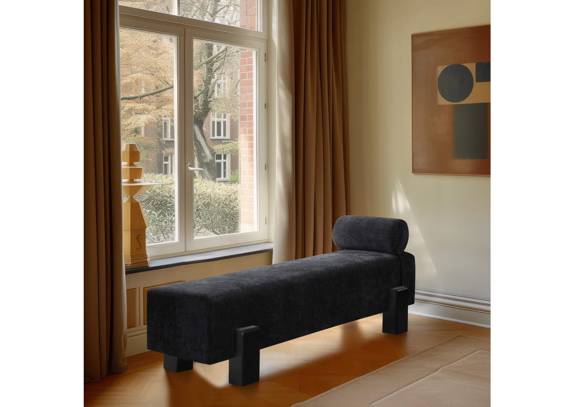 Edison Black Chenille Fabric Bench,Meridian Furniture