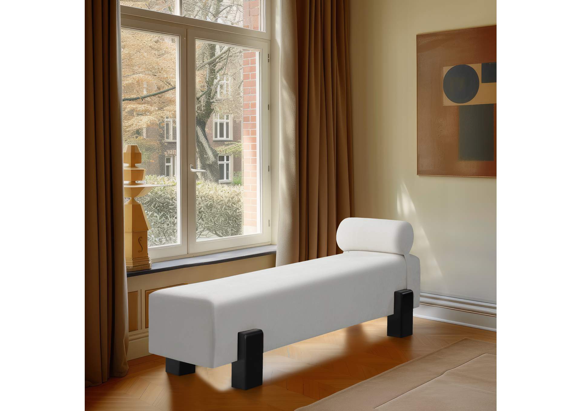 Edison Cream Chenille Fabric Bench,Meridian Furniture