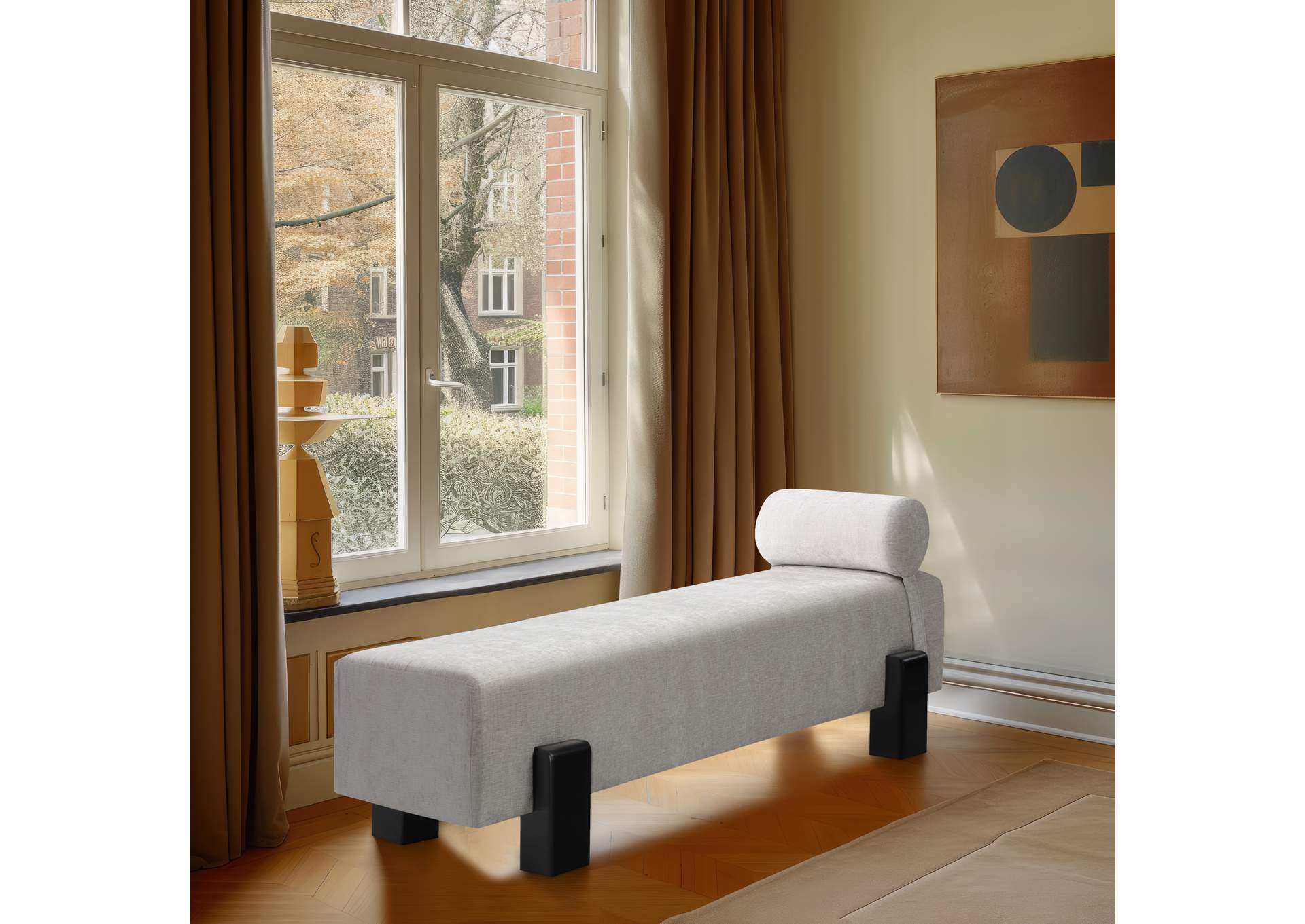 Edison Light Grey Chenille Fabric Bench,Meridian Furniture