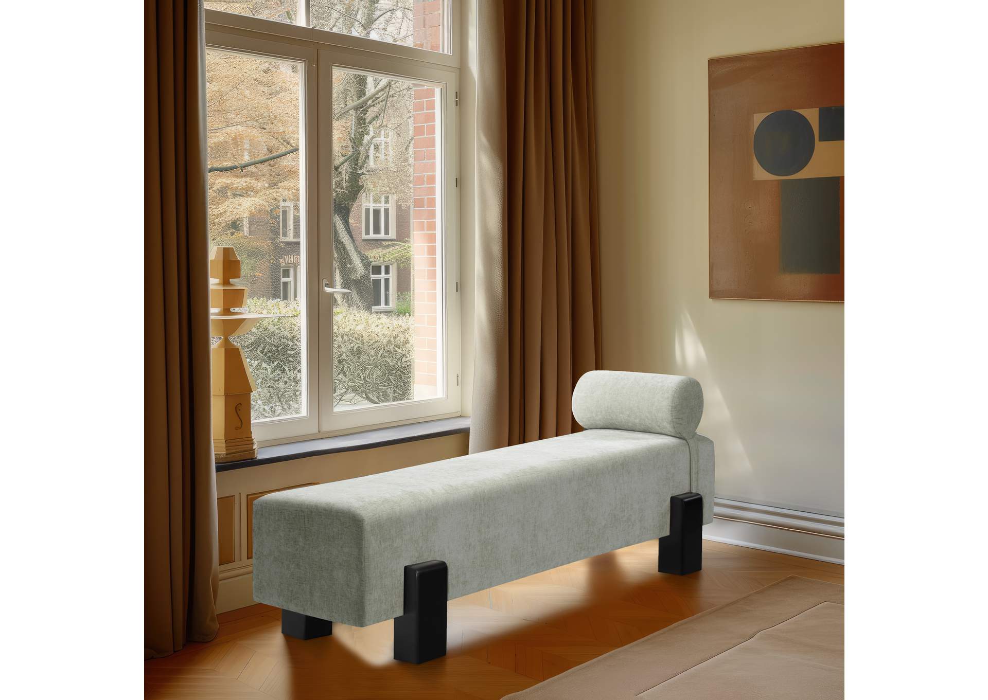 Edison Mint Green Chenille Fabric Bench,Meridian Furniture