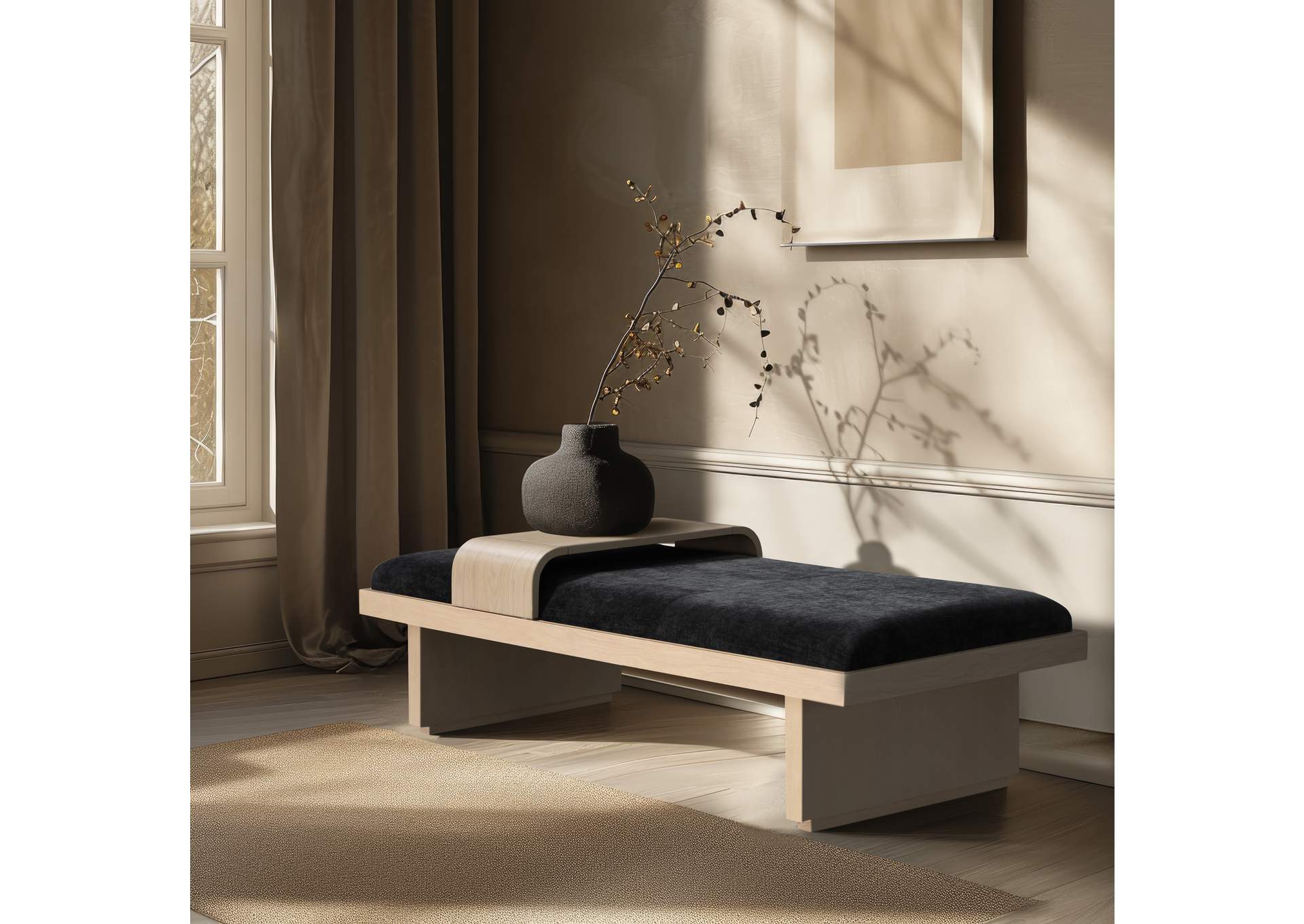 Arlington Black Chenille Fabric Bench,Meridian Furniture